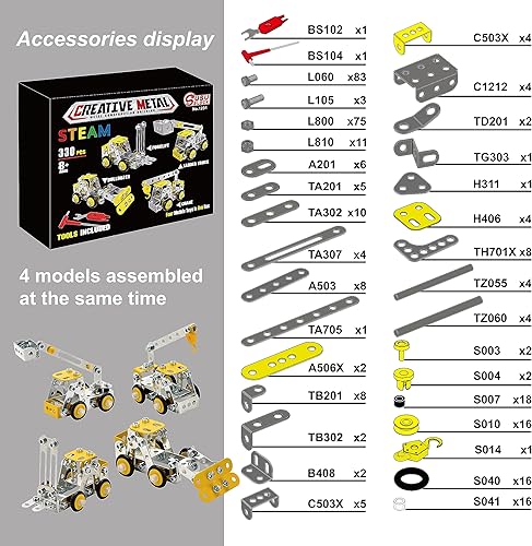Miniatura 3 de Juego de erector para niños de 8 a 12 años, 4 mini modelo de metal para niños, kit de construcción de metal de ingeniería, juguetes de construcción