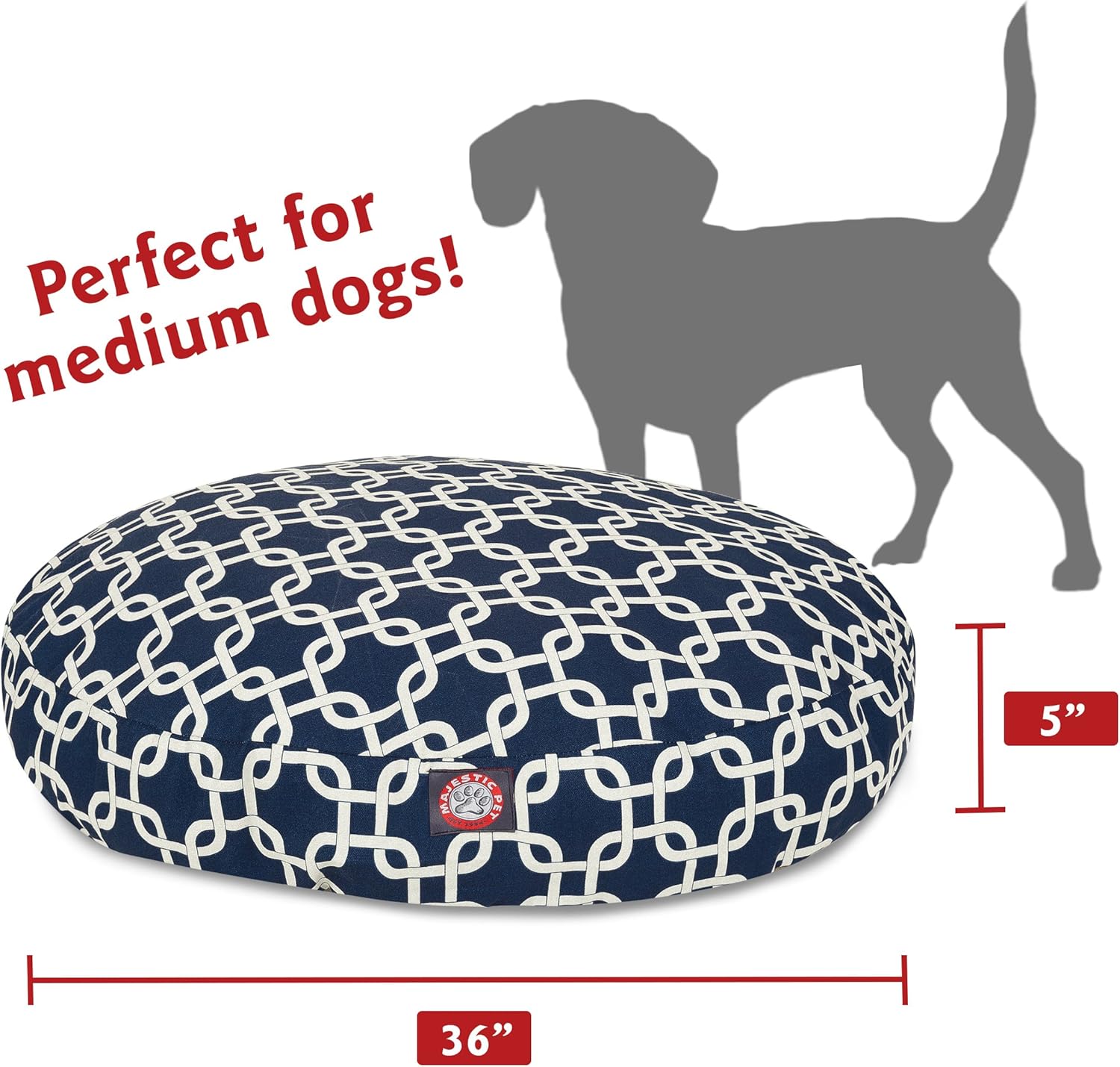 review Navy Blue Links Medium Round Indoor Outdoor Pet Dog Bed With Removable Washable Cover By Majestic Pet Products