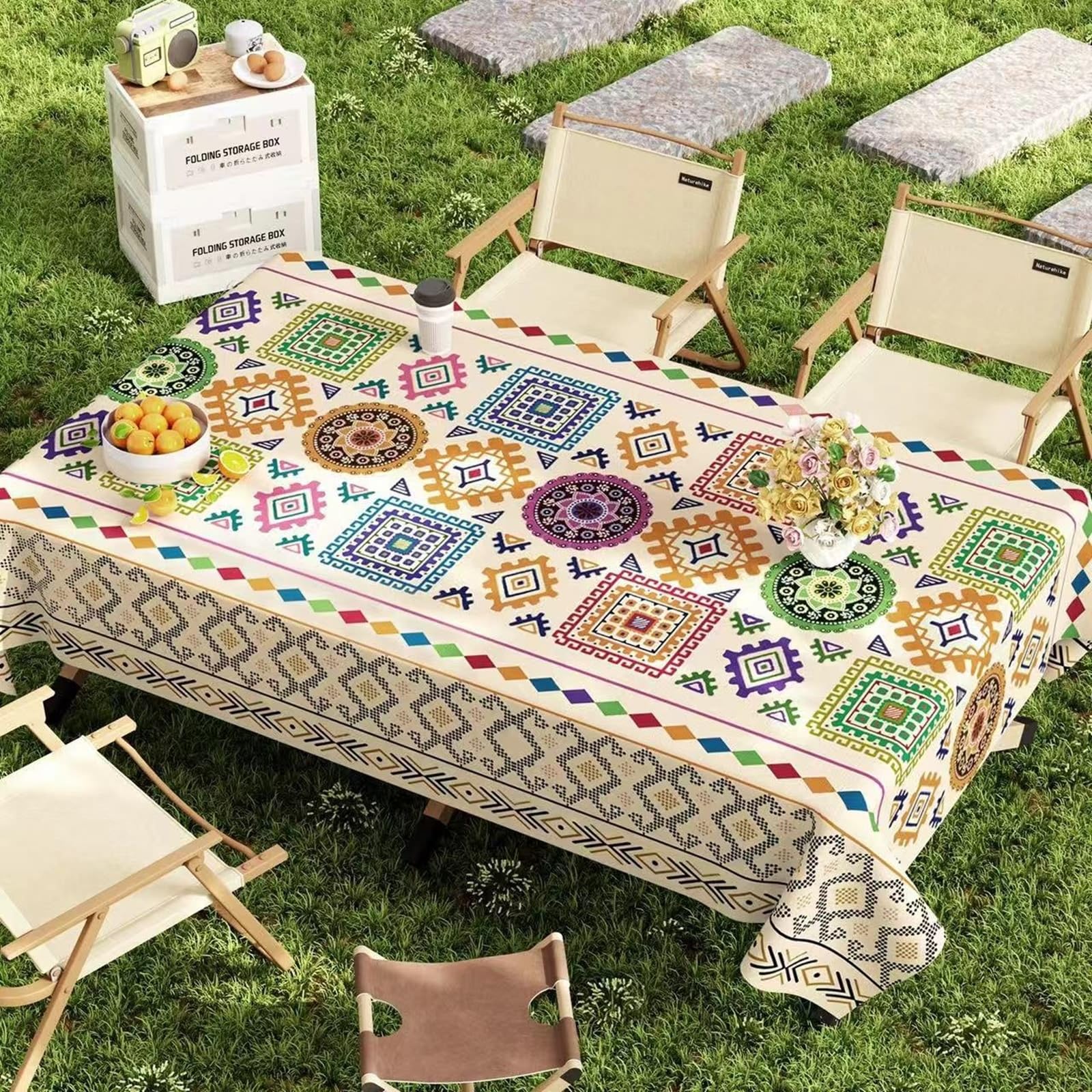 Mantel rectangular para mesa, diseño de flores, multicolor, PVC, 140 x 140 cm