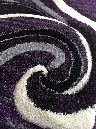 Miniatura 4 de Alfombra moderna de pasillo largo de 400.000 puntos, diseño de remolino morado #344 (32 pulgadas x 15 pies 10 pulgadas)