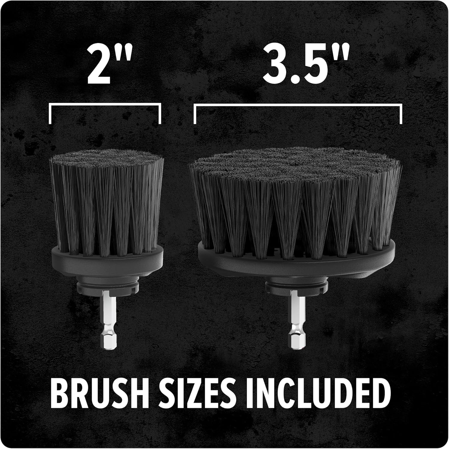 Close-up of the 2-inch and 3.5-inch hard bristle brushes, highlighting their sizes.