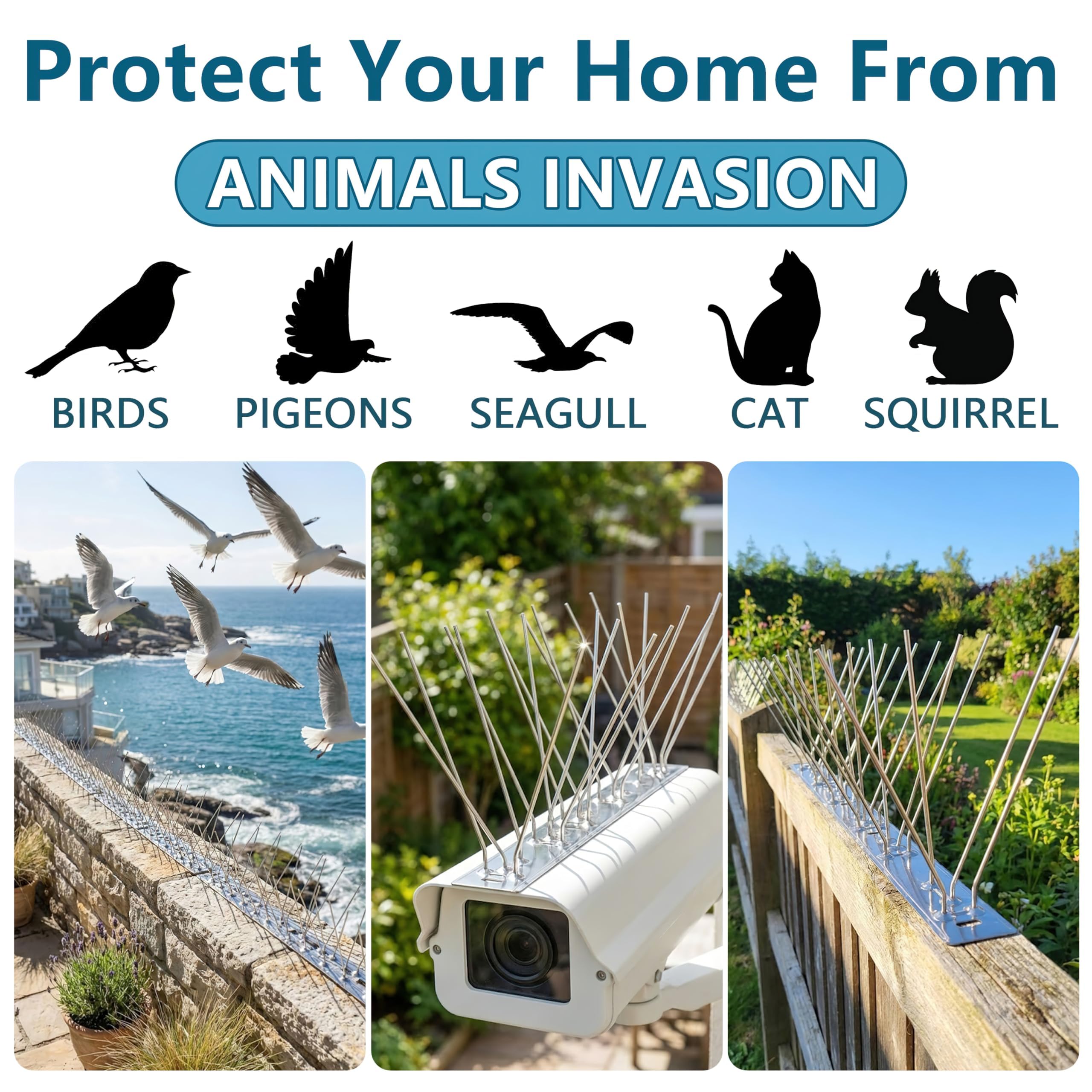 Pinchos Antipalomas 3m Premontados, Pinchos para Pájaros de Acero Inoxidable 304 para Pájaros Pequeños y Gaviotas, Ahuyentador de Metal Antióxido para Vallas, Tejado, Balcón y Pared, Plata