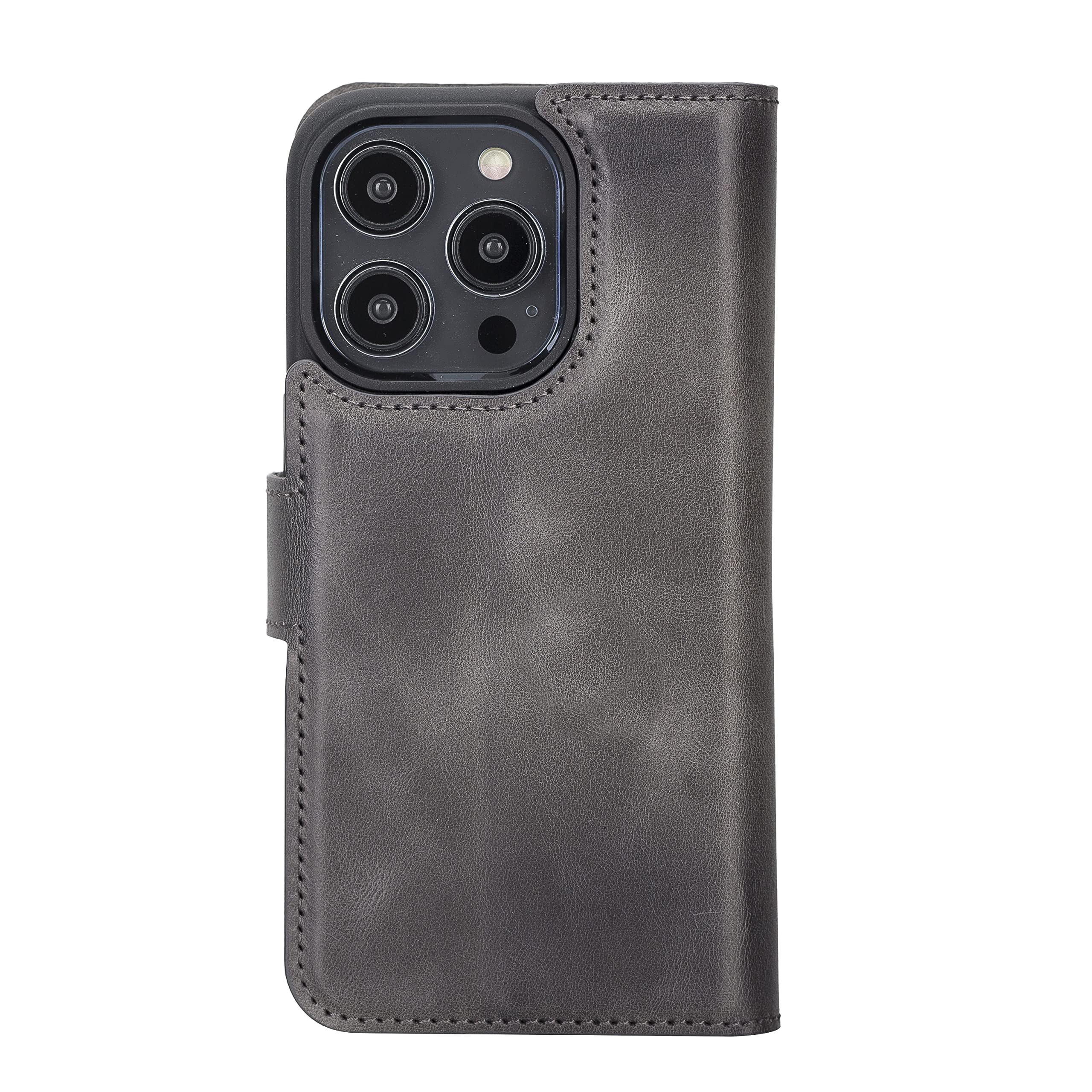 Solo Pelle Lederhülle kompatibel für iPhone 14 Pro in 6.1 Zoll abnehmbare Hülle (2in1) inkl. Kartenfächer für das original Apple iPhone 14 Pro (Steingrau)