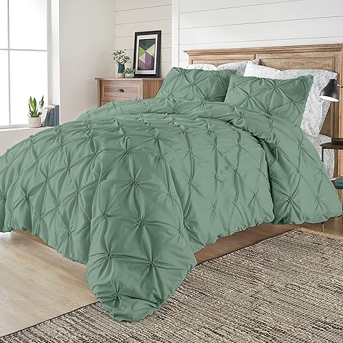Miniatura 9 de GLIMMER TEXTILE Juego de funda de edredón plisada, tamaño Queen de gran tamaño (98 x 98 pulgadas), 3 piezas, 100% algodón orgánico, 1000 hilos,