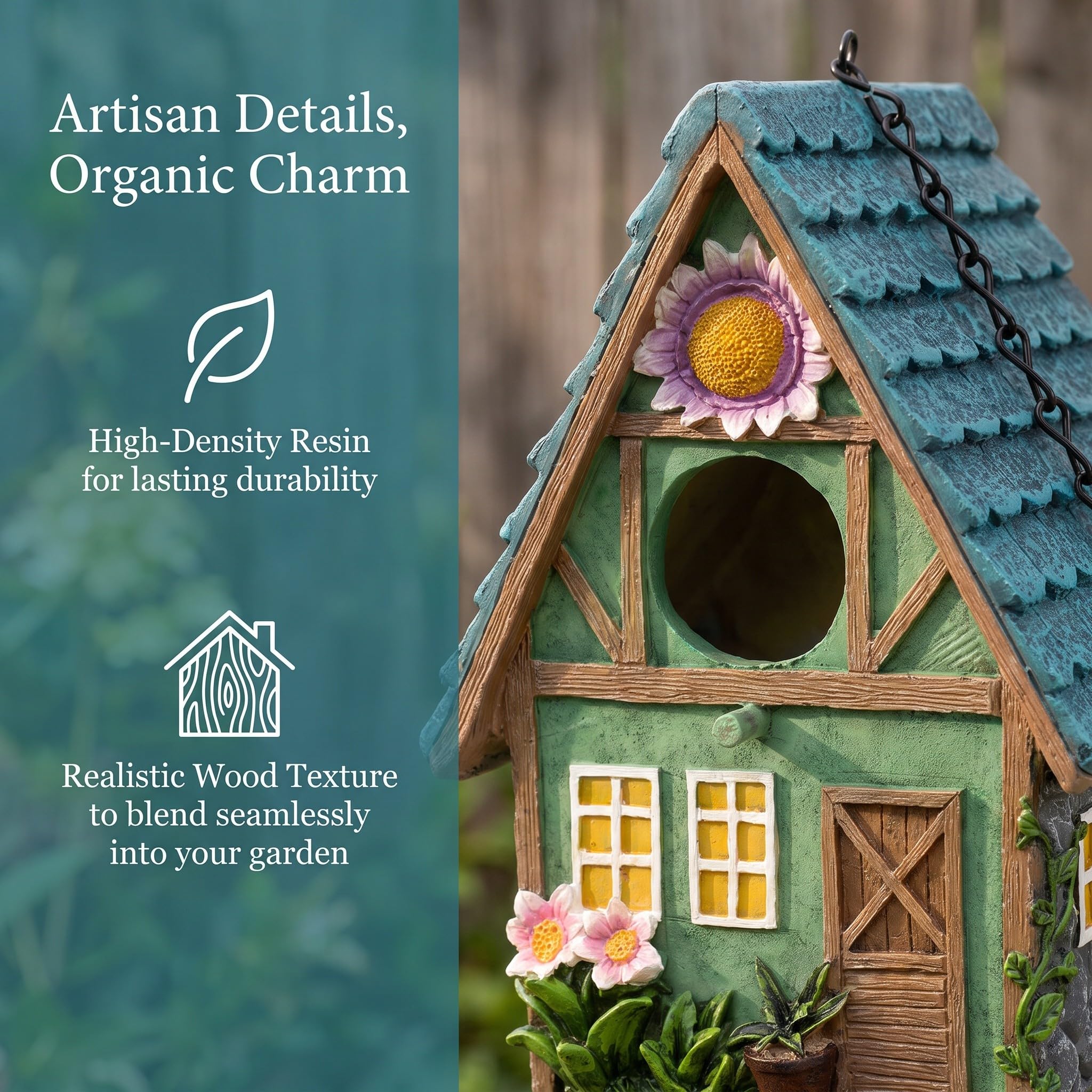 Zerodeko 2 Casitas para pájaros de Exterior, Casitas Colgantes de Resina, Decorativas para pájaros de jardín con Estilo rústico para Patio Trasero, Porche, Rama de árbol.