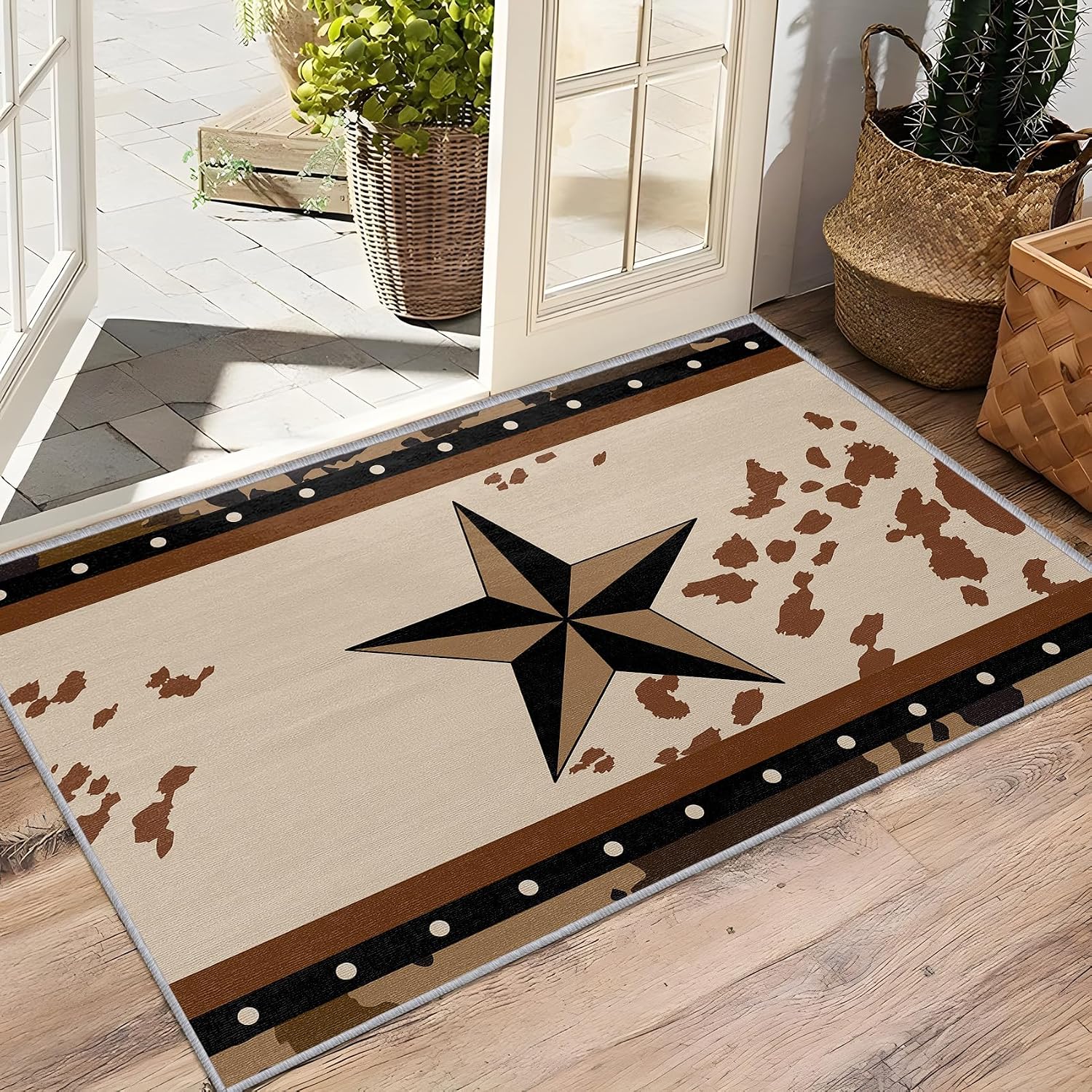 Western Rug 5x7 - Texas Star Rugs, 5x7 Rug, Cowboy Cowhide Print Area Rugs, Southwest Cabin Vintage Carpet, Washable & Non Slip & Soft Large Floor Mats Home Decor