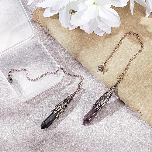 Miniatura 4 de PLIGREAT Péndulo de punta de cristal natural para adivinación cuarzo amatista y obsidiana conjunto de radiestesia columna hexagonal péndulo punto