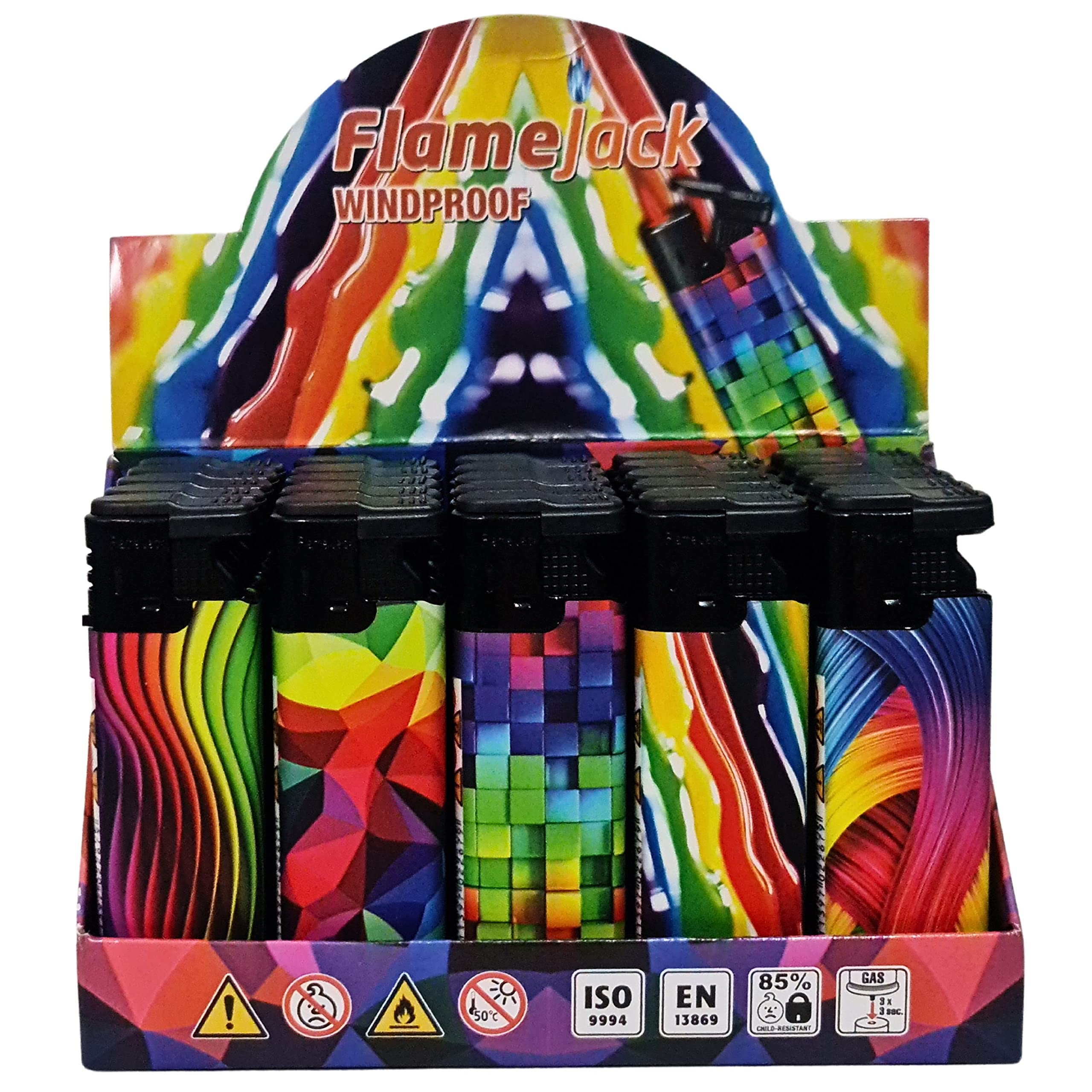 Zactly Multicolor - 5 X Flamejack Colourful Windproof Dustproof Jet Lighters Really Powerful – Limited Edition (Multicolour Waves)