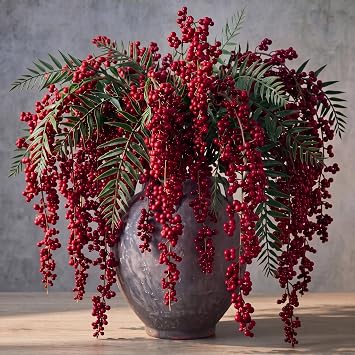 Thiccywoov 3 Pcs 24 Inch Artificial Red Berries Stems for Christmas Tree