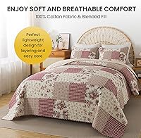 Vista 3 de SLPR Country Roses - Juego de edredón de algodón con diseño de retazos, tamaño King con 2 fundas, ropa de cama floral de estilo rural francés