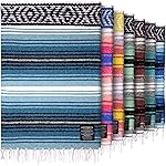 Hydration Nation Authentic Extra Large Mexican Blanket (70x50) - Handwoven Yoga, Serape- Artisanal Falsa, Beach, Camping, Picnic, Outdoor - Sky Blue