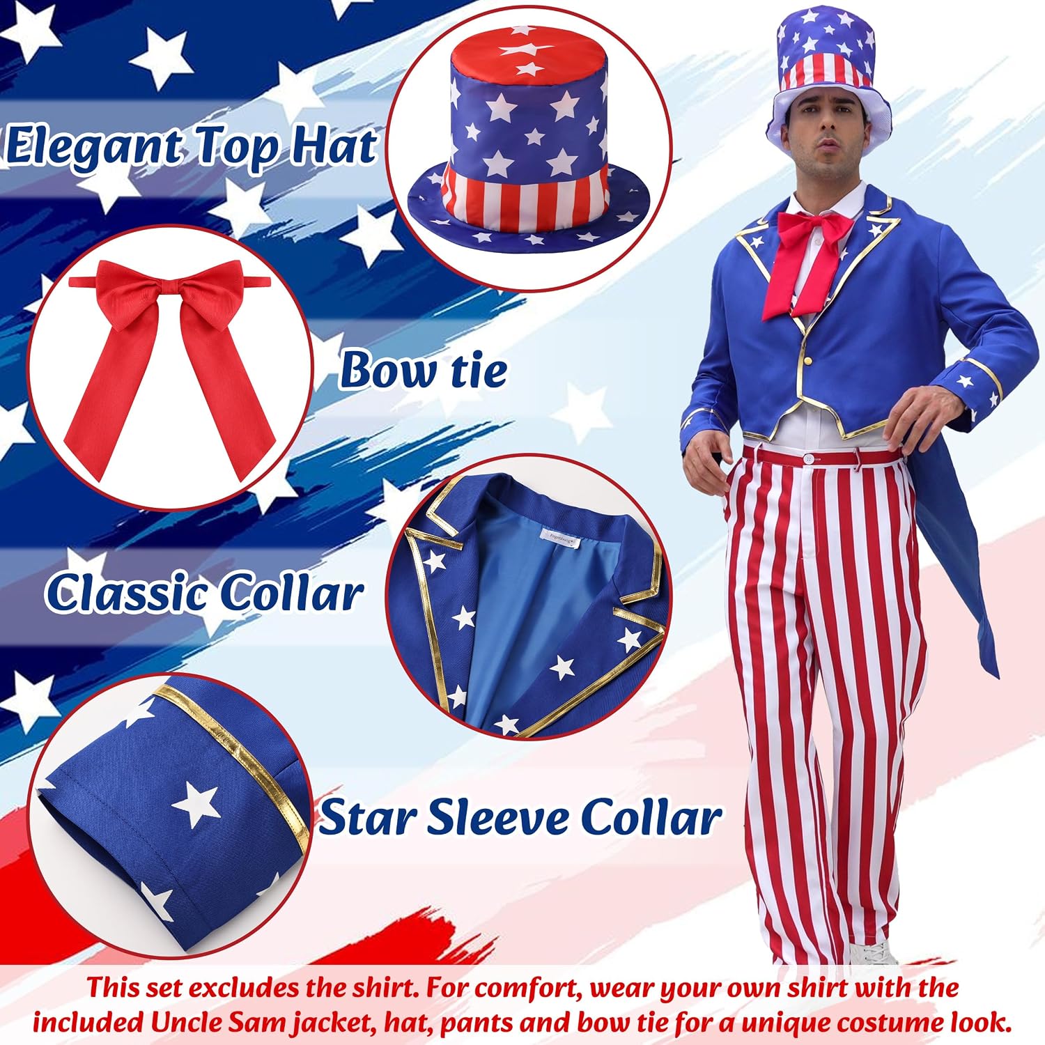 Uncle Sam Costume for Adult Men Patriotic Outfit for 4th of July Independence Day