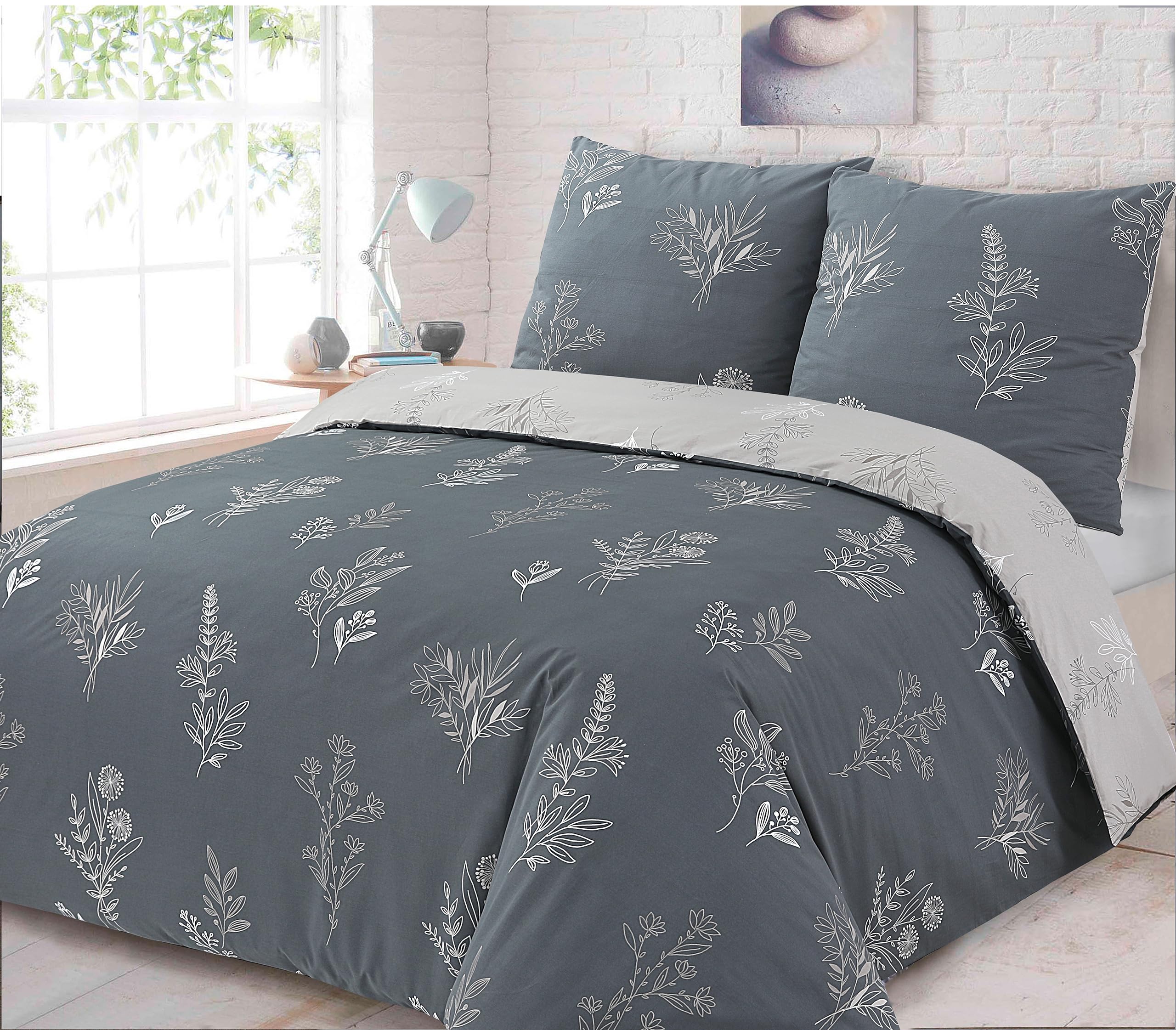 Vision - Parure de lit Réversible 100% Coton - Helena Beige/Gris - Set de Housse de Couette 260x240 cm avec 2 taies d'oreiller pour lit Kingsize 2 Personnes - Fibres Naturelles - Oekotex