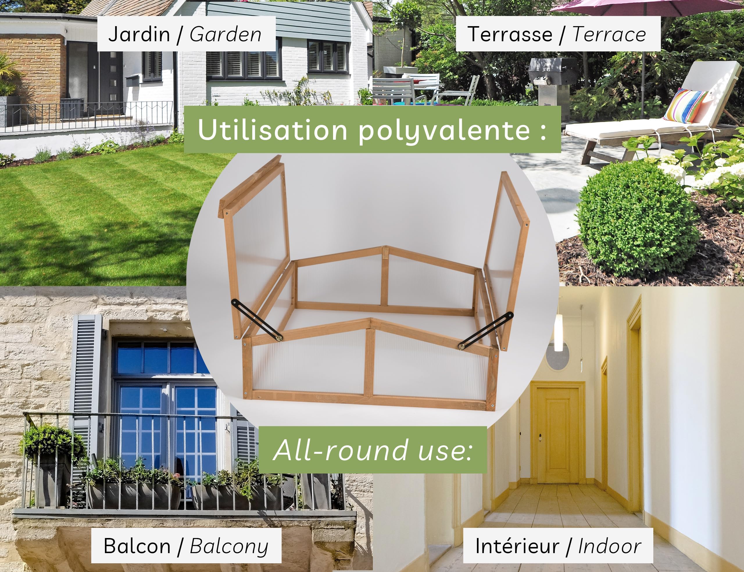 needs&wants® Kit de Petite Serre en Bois - Serre de Jardin, avec Couvercle Résistant aux Intempéries pour Jardin, Balcon, Extérieur, 90x82x32 cm, Polycarbonate, Brun Foncé