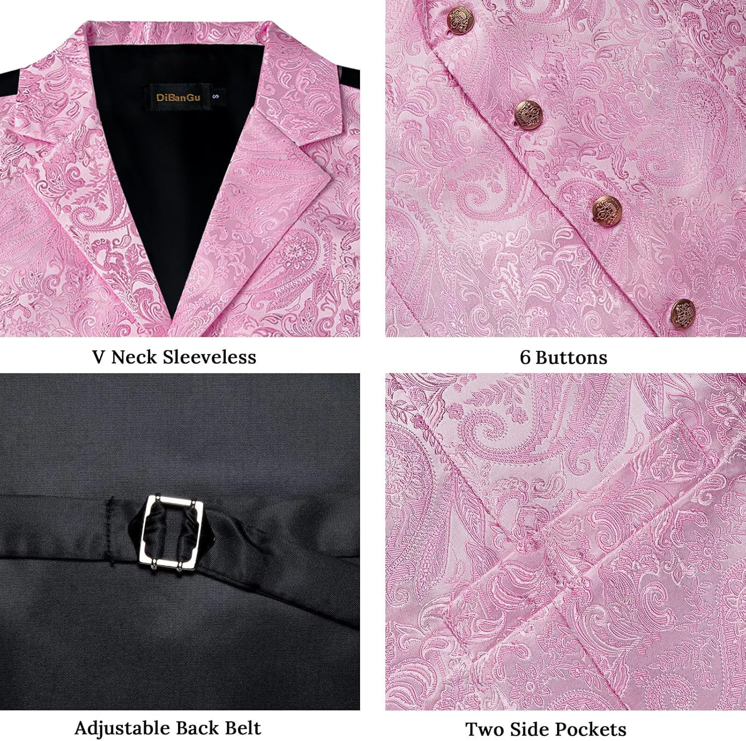 DiBanGu Mens Paisley Vest and Tie Set Silk Dress Waistcoat Necktie Wedding Party Casual Formal Dress Vest for Tuxedo