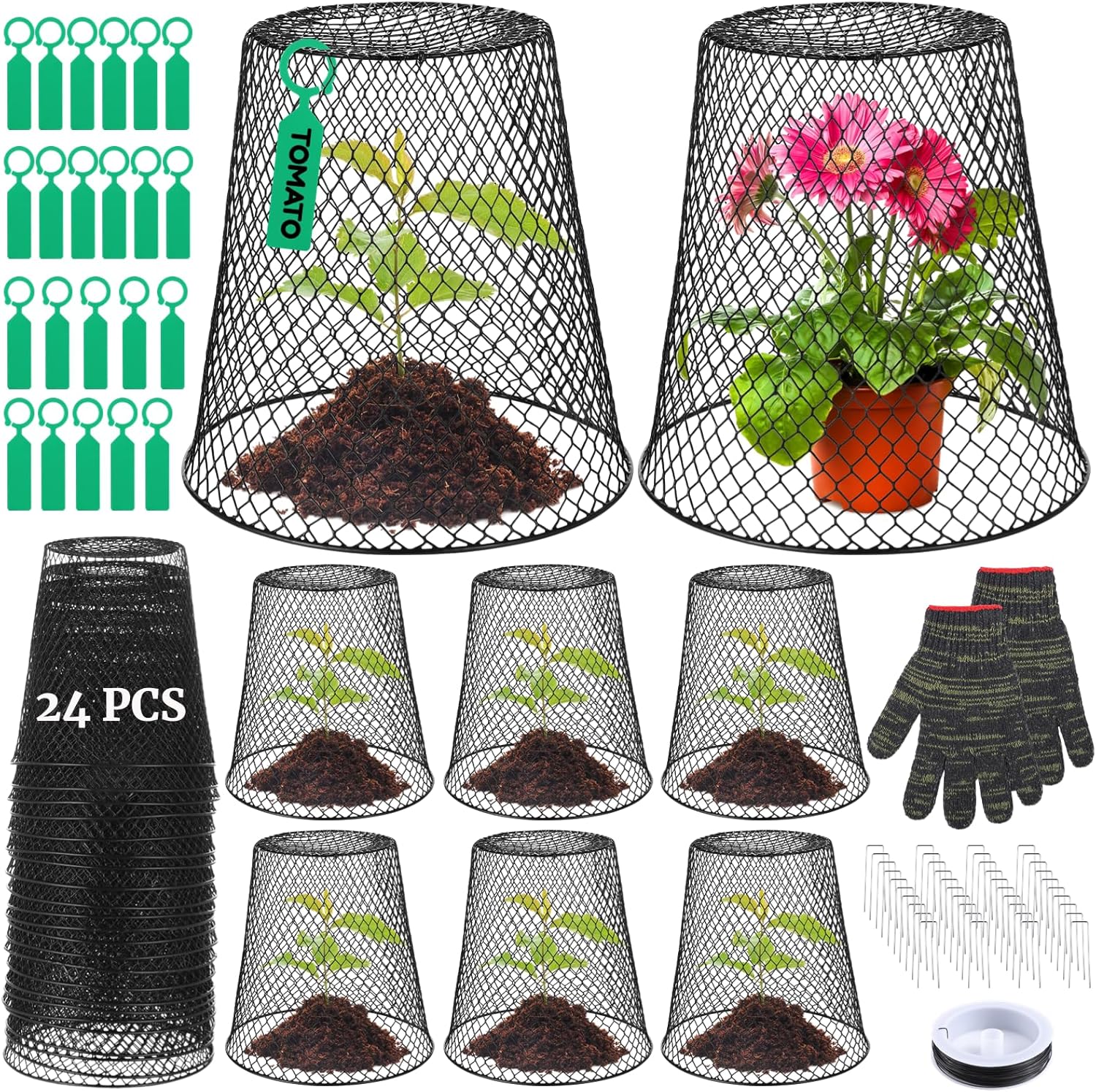 24 Pieces Chicken Wire Plant Covers Wire Garden Cloches Chicken Wire