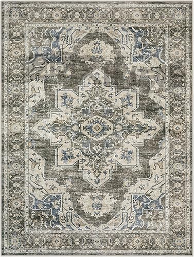 Miniatura 2 de Alfombra de área de 5 x 7 pulgadas, lavable a máquina, alfombra grande para dormitorio, estampado floral bohemio, envejecida con parte trasera