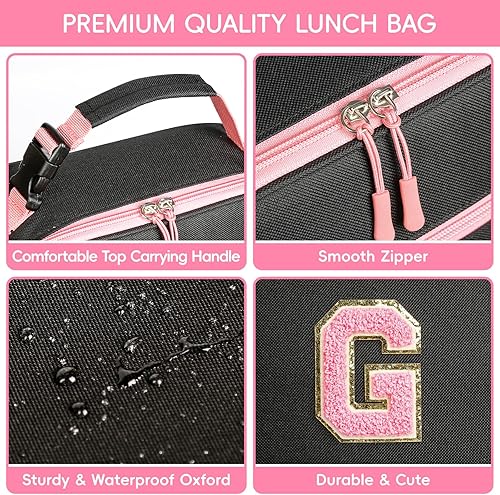 Miniatura 3 de Lonchera con inicial para mujeres y niñas, lonchera aislada con letra de monograma, bonita lonchera térmica personalizada para adolescentes, niños y