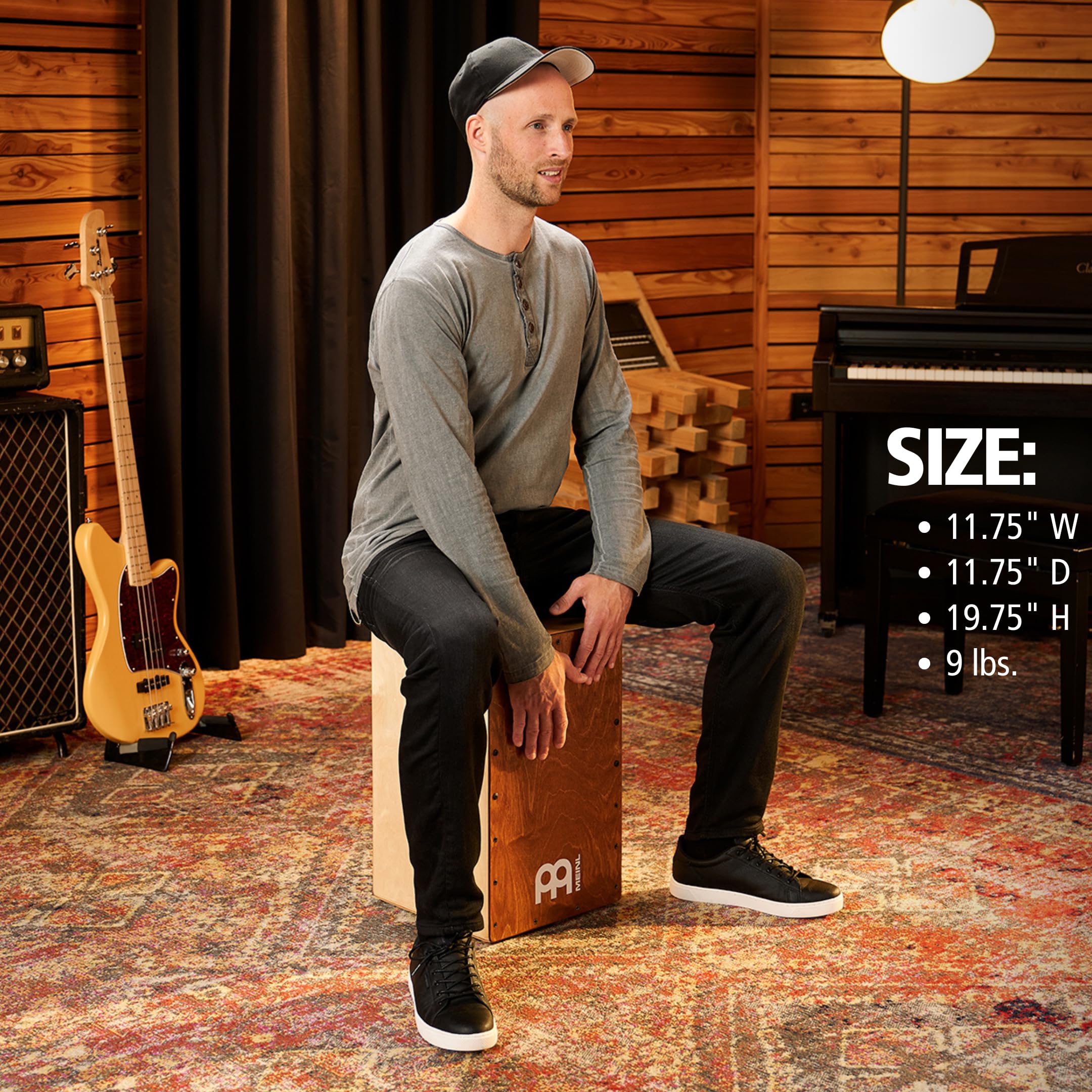Meinl Percussion Snarecraft Cajon Instrument - Grande Drum Box con 2 Cordiere - Superficie di Suono Betulla Almond (SC100AB)