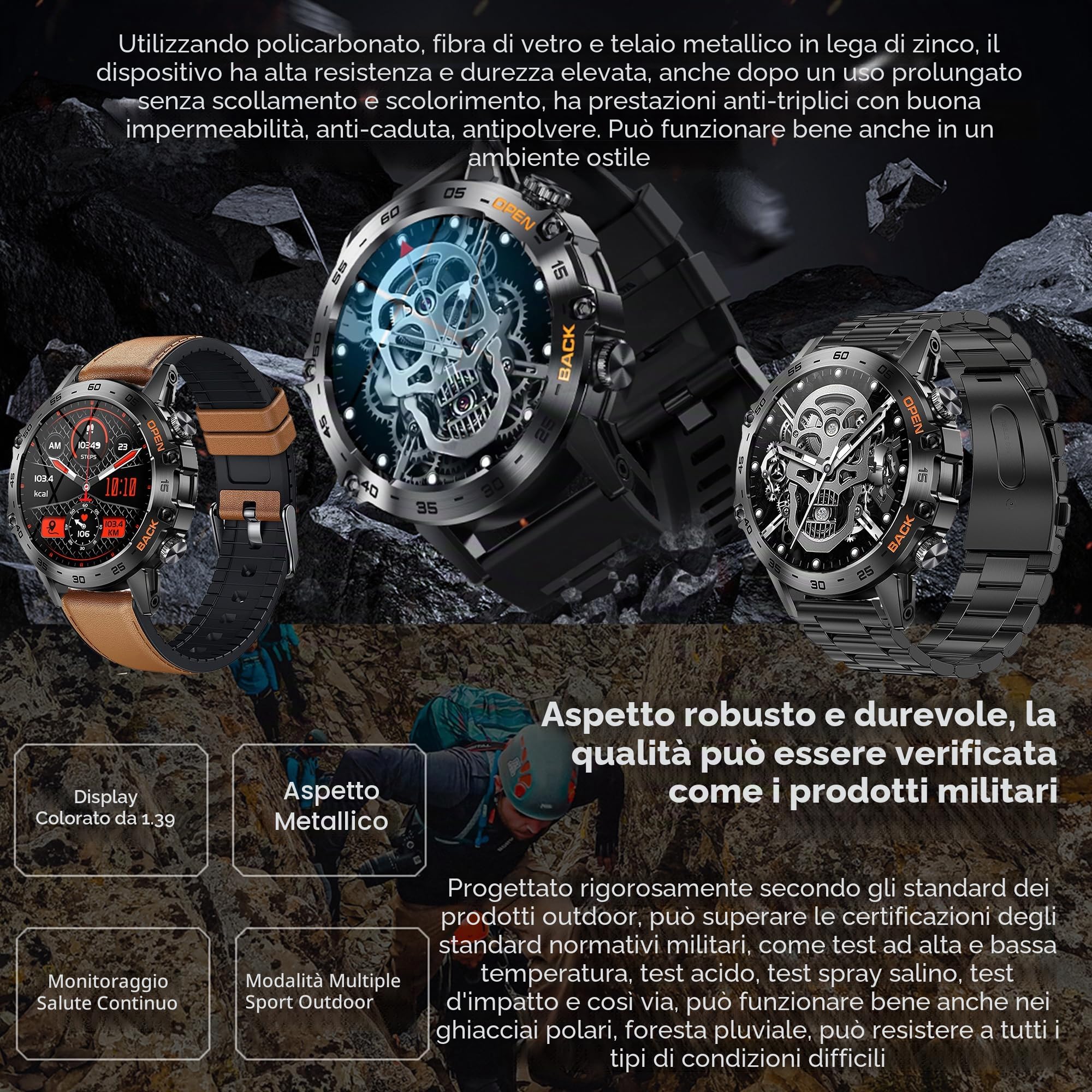Smartwatch Uomo 1,39” AMOLED Chiamate e Risposta Bluetooth, 3 Bracciali, 123 Sport Smartwatch Cardiofrequenzimetro Pressione Sanguigna Monitoraggio del Sonno Orologio Fitness per Android iOS (Nero)