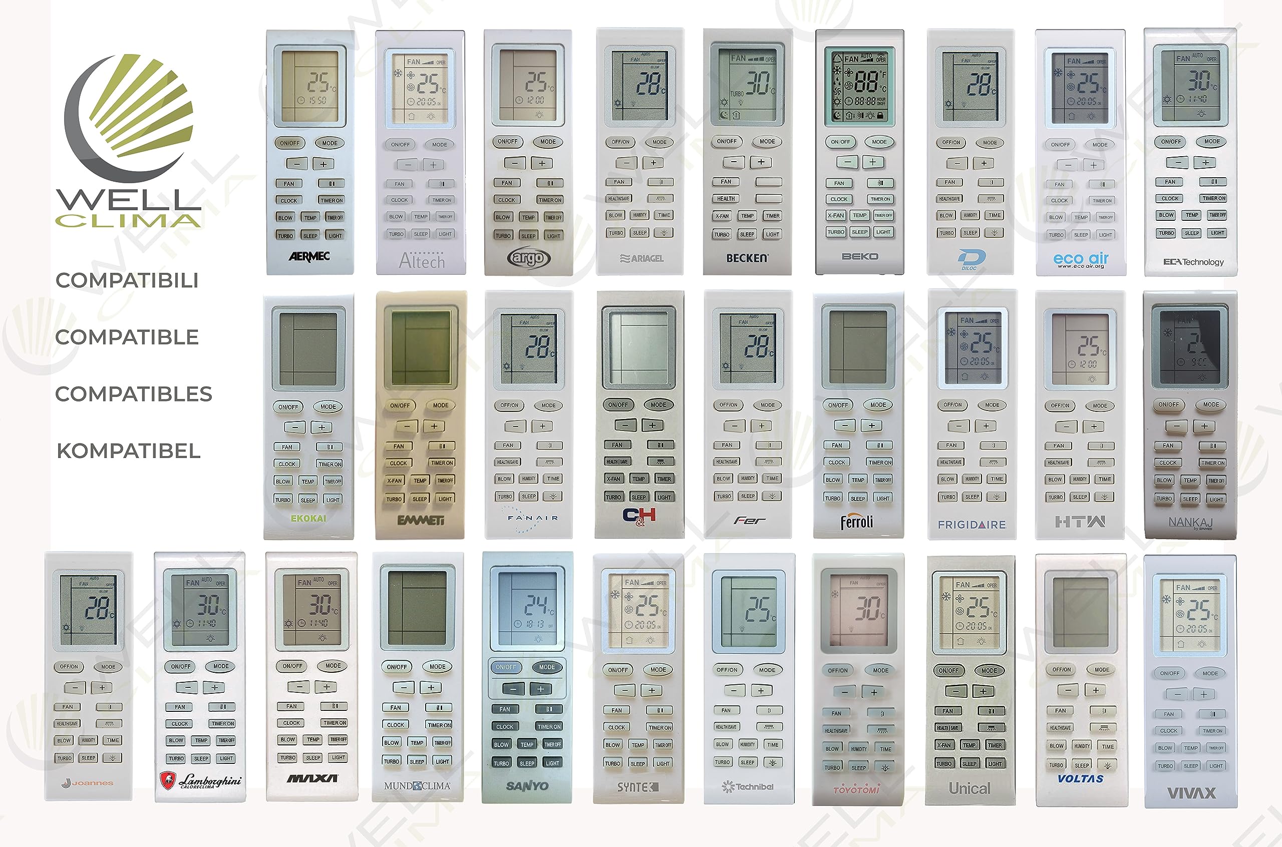 Wellclima telecomando serie YB1F per condizionatore compbatibile con i modelli YB1F YB1FA YB1FAF YB1F2 YB1F2F YB1A21 YB0B2 YB0F YCDC12 YCEC YCEC12 marchi Gree Ferroli Argo Vaillant Lamborghinii