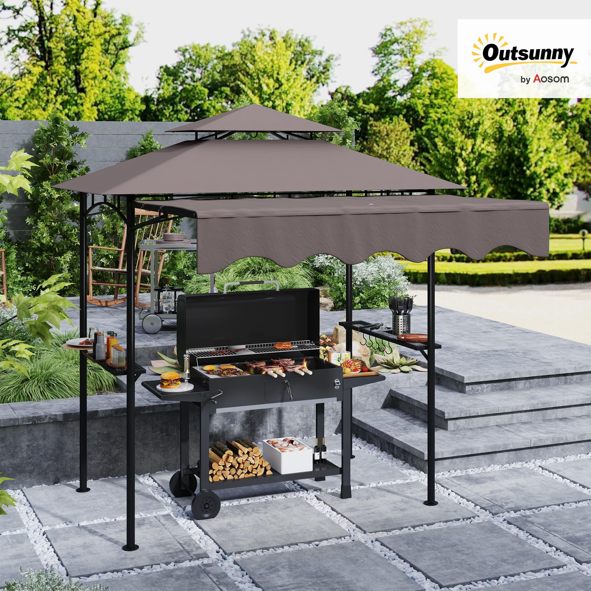 HOMASIS Gazebo Per Barbecue, Pergolato Da Giardino Con Doppio Tetto, 2