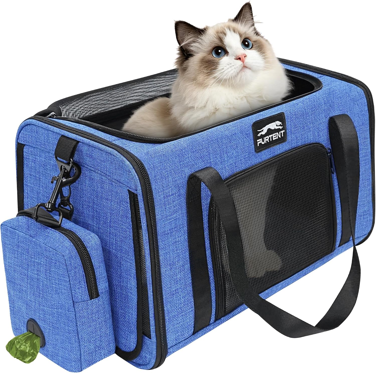 Pet Carrier for Small Dogs & Cats, Airline Approved, Lightweight, Foldable, Comfortable Travel Bag with Plush Cushion & Extra Storage (Blue)