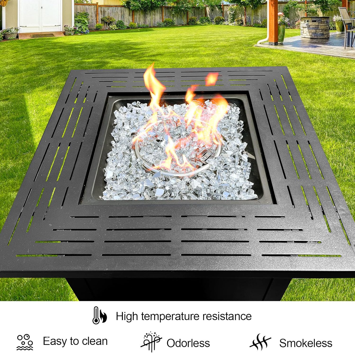 10 Pounds Fire Glass 1/2 Inch High Reflective Tempered Firepit Glass Rocks for Fireplace, Fire Pit Table, Fire Bowl and Landscaping (Crystal Clear)