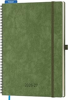 Kalender 2026 2027 Wochenplaner Ringbuch A4 | 18-Monate Terminplaner Juli 26-Dez 27 | Buchkalender Ringbuch mit Stifthalter & Monats-Register | Vertikal Planer 1 Woche 2 Seiten - Olivgrün