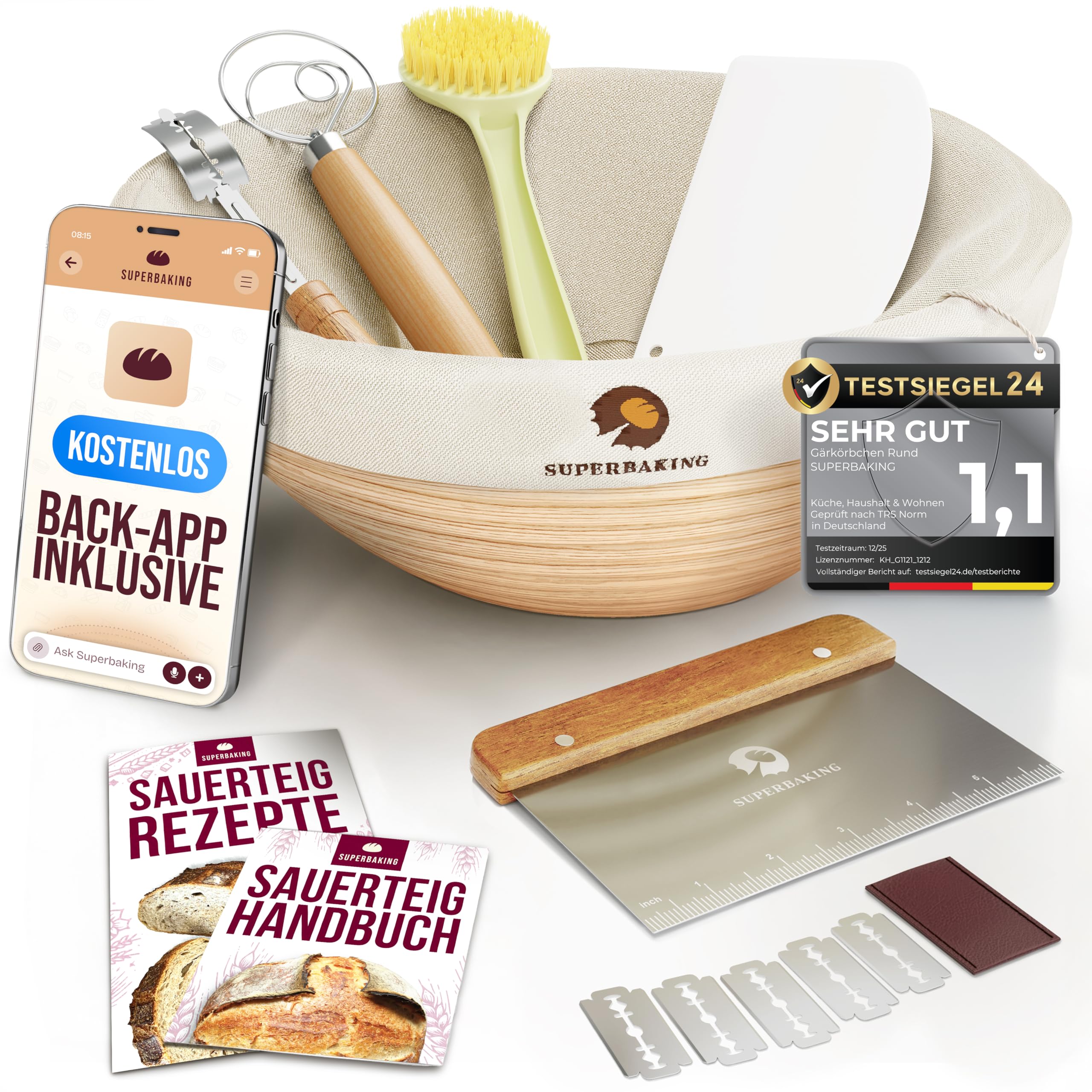 Superbaking Gärkörbchen Rund - 9 Zoll Rattan Sauerteig Brot Gärkorb