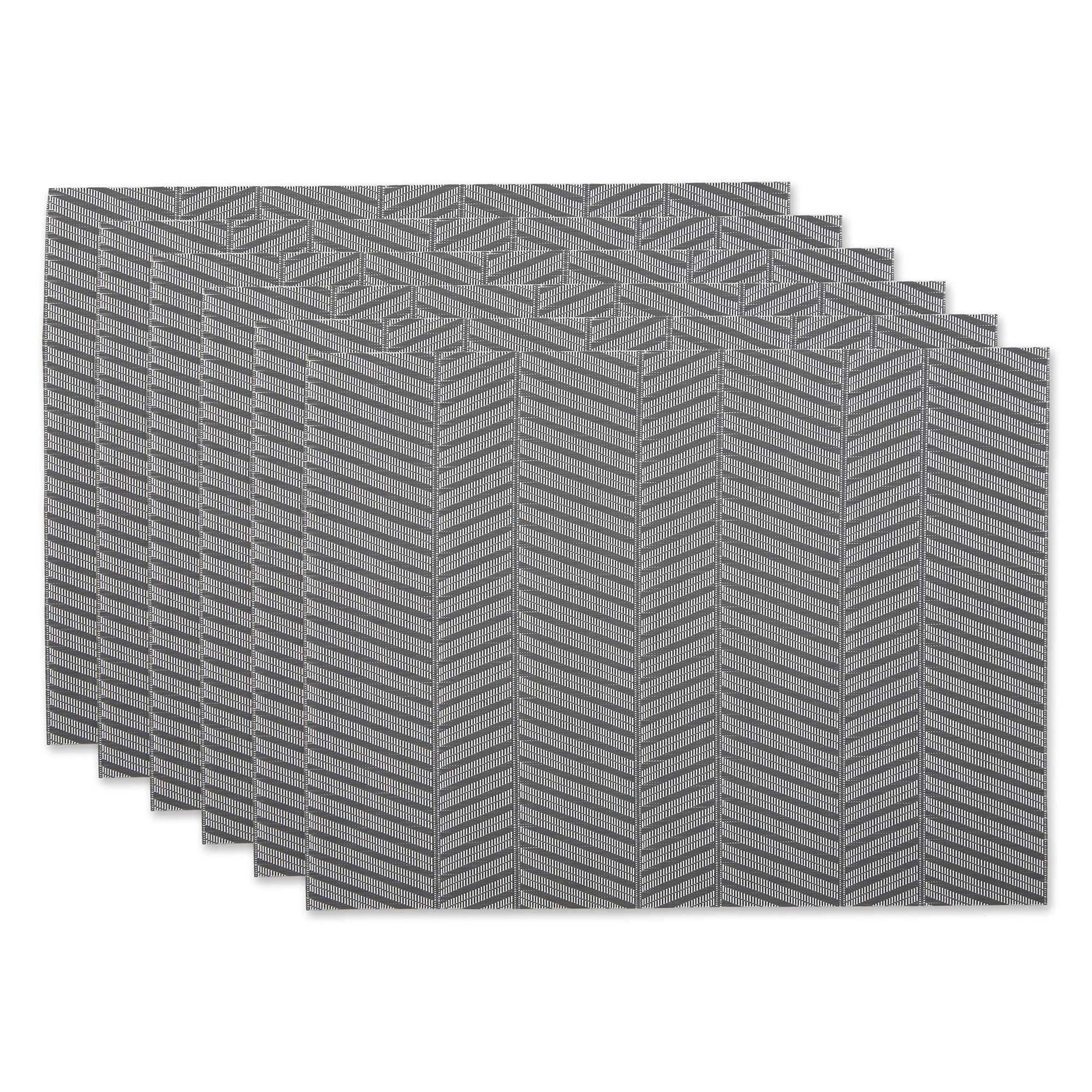 DII Farmhouse Stripe Woven Tabletop Collection Placemat Set, 13x17.25, Gray 6 Piece