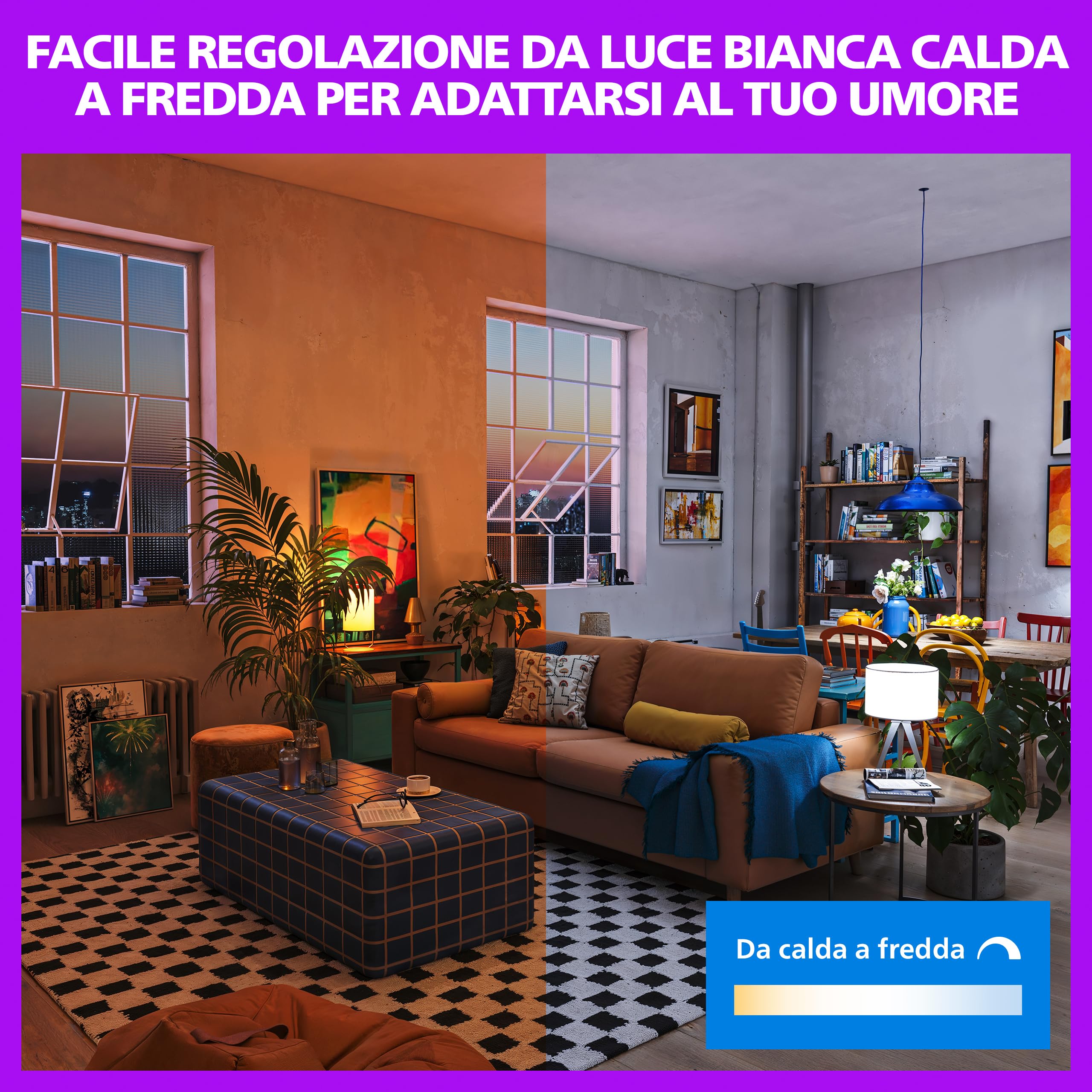 Philips Smart Lighting, Lampadina LED C37 Smart RGB, 4 Pz, E14, 470 lm, Luce Bianca Regolabile e a Colori 2.200-6.500 K, Dimmerabile, Connected by WiZ, Alexa, Google Home, Apple Home, Luci Led