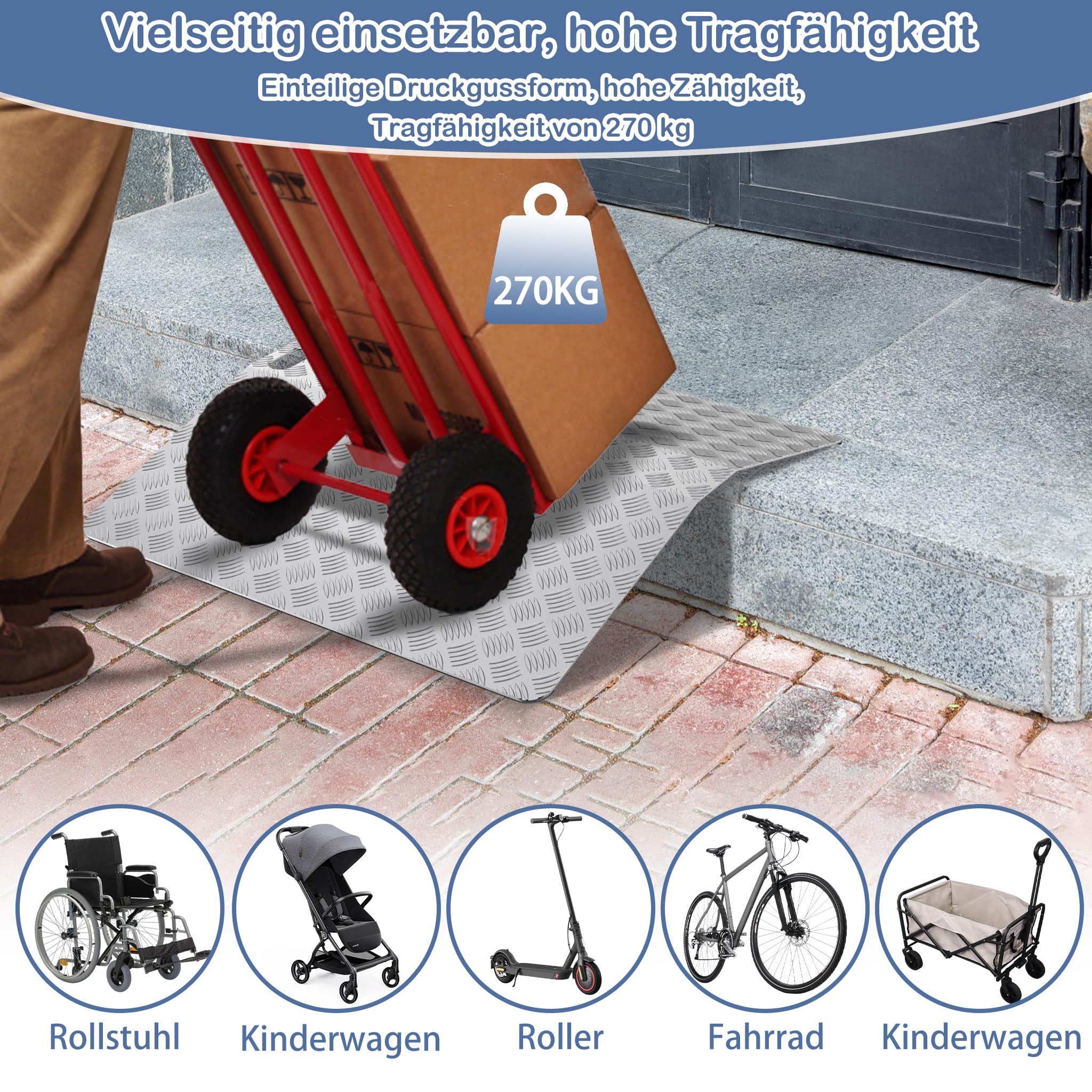 XMTECH Rampa de umbral para silla de ruedas de aluminio, rampa de puente, rampa de umbral de puerta, capacidad de carga 270 kg, 100 cm de longitud