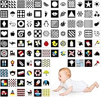 Vista 10 de 50 páginas de tarjetas de estimulación visual, 25 tarjetas de estímulo visual para bebés en blanco y negro, juego de tarjetas de desarrollo