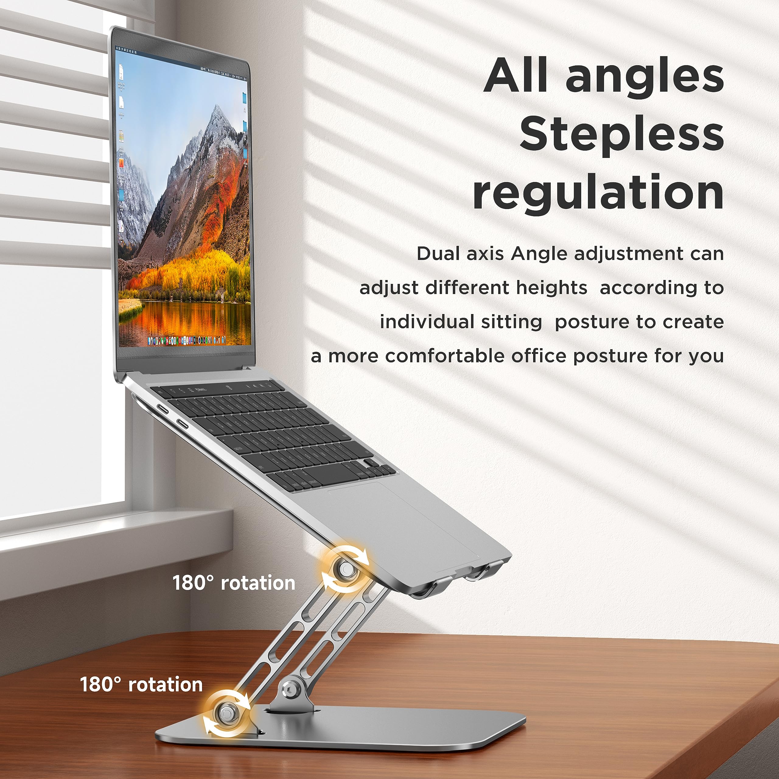Adjustable Laptop Stand for Desk,Foldable Laptop Holder with Stable Heavy Base,Multi-angle Adjustable Ergonomic Computer Riser Compatible with MacBook Air Pro,Notebook,All 10-15.6”Laptops,Grey