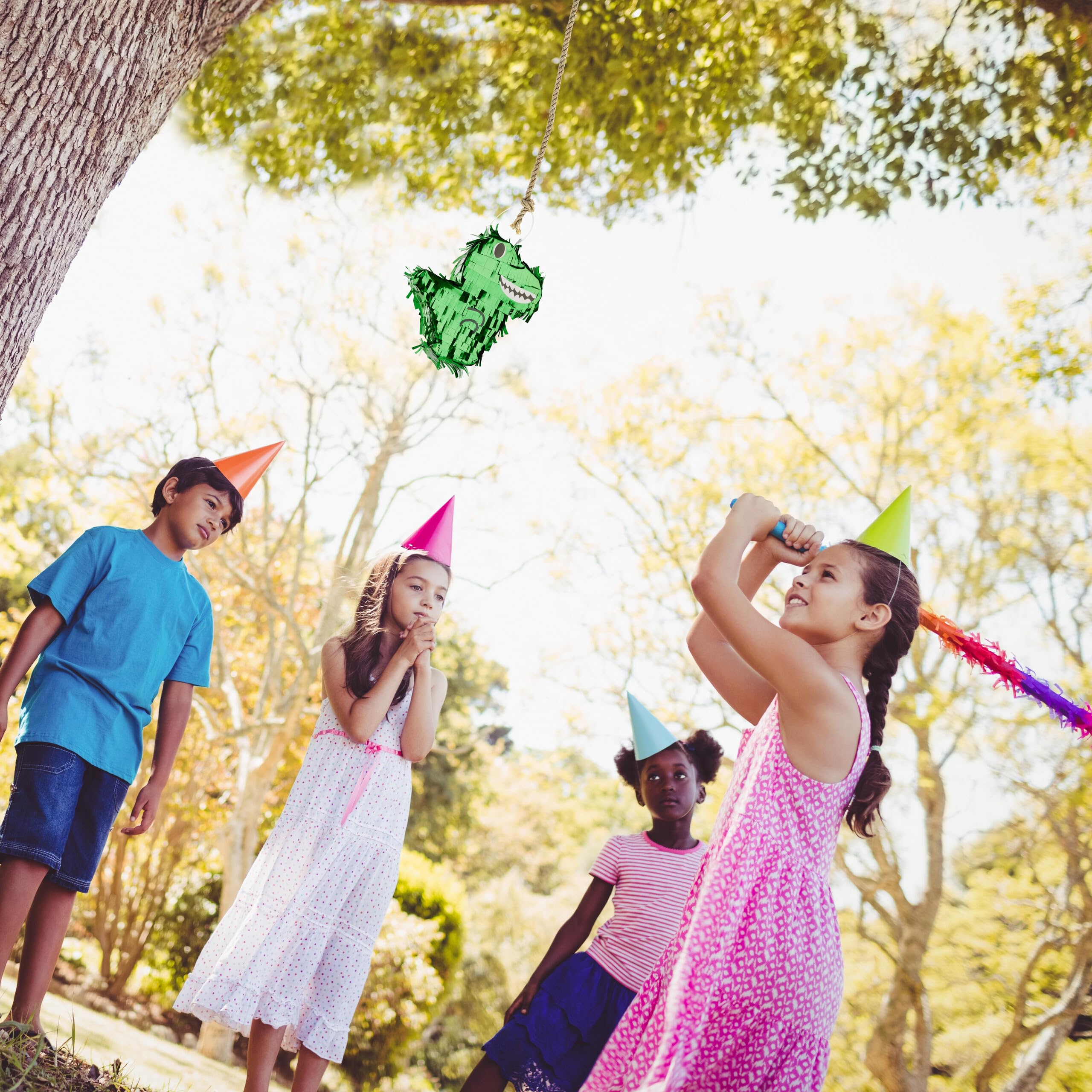 Relaxdays Pignatta Dinosauro, Mini Piñata da Appendere Gioco Bambini, Compleanni, da Riempire, HLP 21 x 20 x 5 cm, Verde
