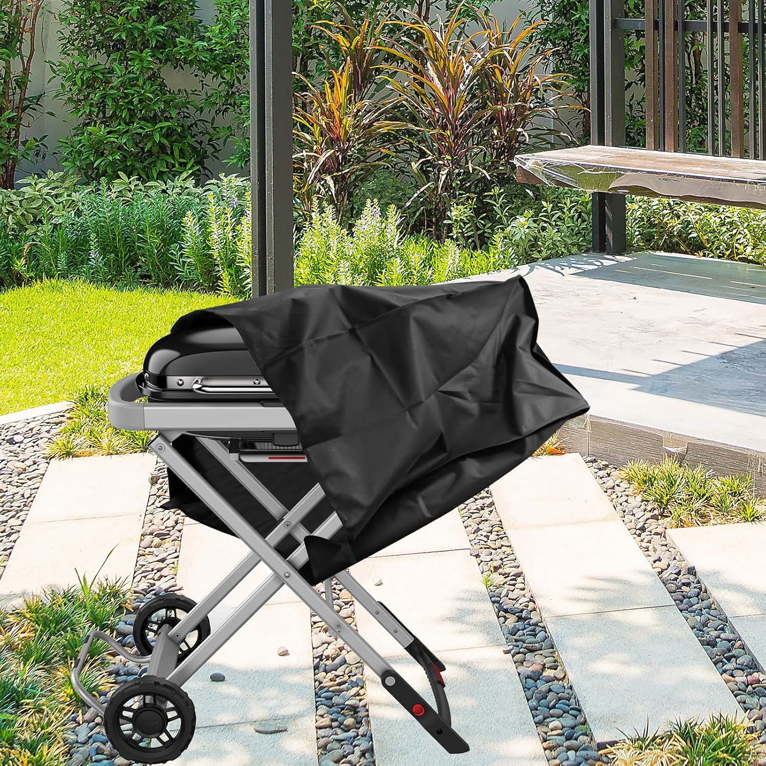 Grill Cover for Weber Traveler Portable Gas Grill 9010001,Weber Traveler Grill CoverHeavy Duty Waterproof 600D Oxford Fabric Grill Cover Portable with Coleman Roadtrip Accessories (Black-2)