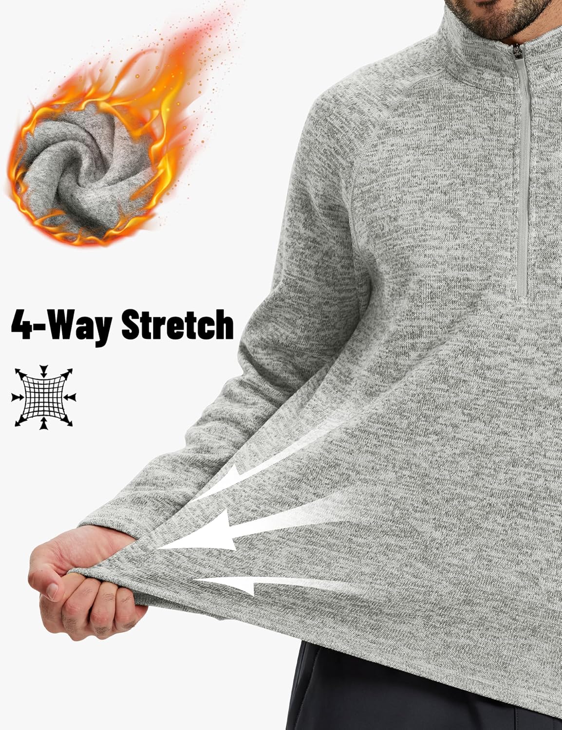 TACVASEN Men's Quarter Zip Pullover Long Sleeve Thermal Fleece Sweater Lightweight Casual Golf Sweatshirt with Zipper Pocket - Image 7