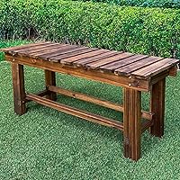 LSPYYDS Carbonized Wood 2-Person Outdoor Garden Bench - Weatherproof Anti-Rust Backless Patio Seat for Lawn Porch Backyard (35.5"/90cm)