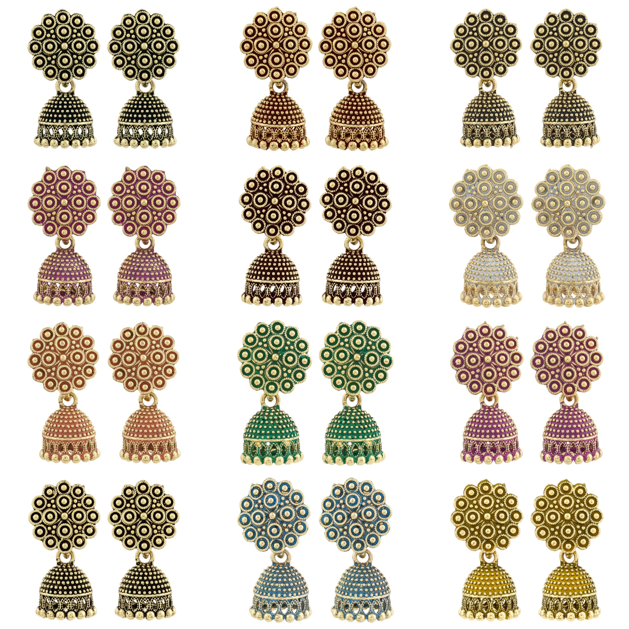 dew mat Traditional Jhumki Earrings, Multicolour Brass and Zinc, Small Size-picture-4