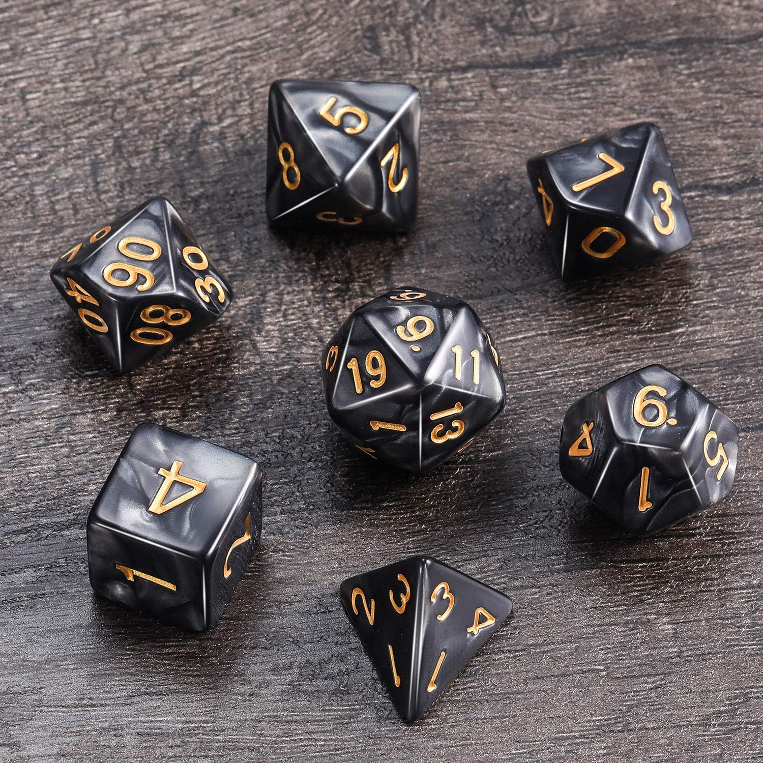 EBOOT Polyhedral 7-Die Dice Set for Dungeons and Dragons with Black Pouch (Black Gray)