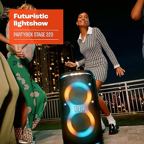 Miniatura 5 de JBL PartyBox Stage 320 - Altavoz portátil para fiestas con mango telescópico y ruedas anchas y resistentes, potente sonido JBL Pro, espectáculo de