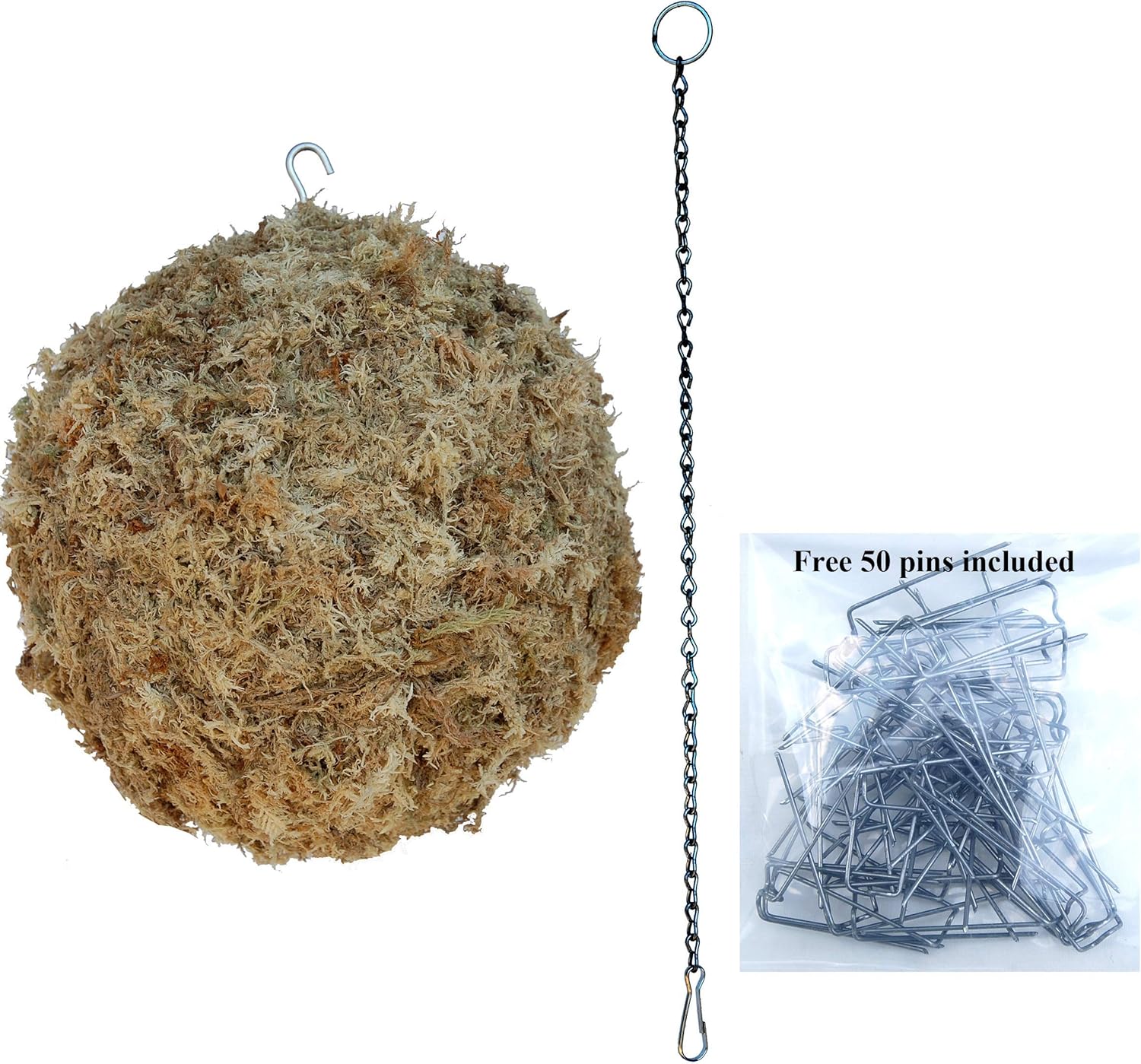 Sphagnum Moss Kokedama Ball, Sphere, Living Wreath, Orb Organic Natural - 15" Diameter Made in USA