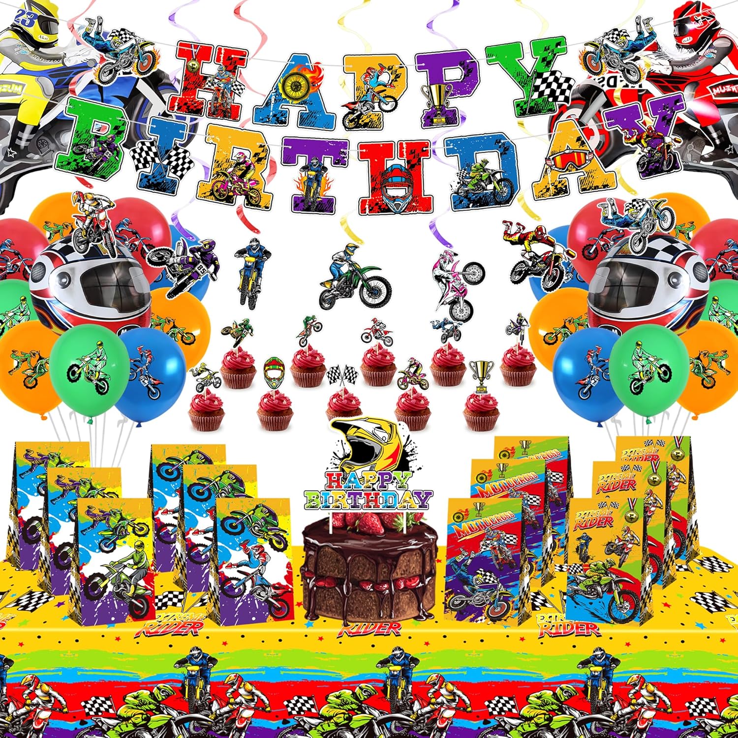 Dirt Bike Birthday Decoration, Includes Happy Birthday