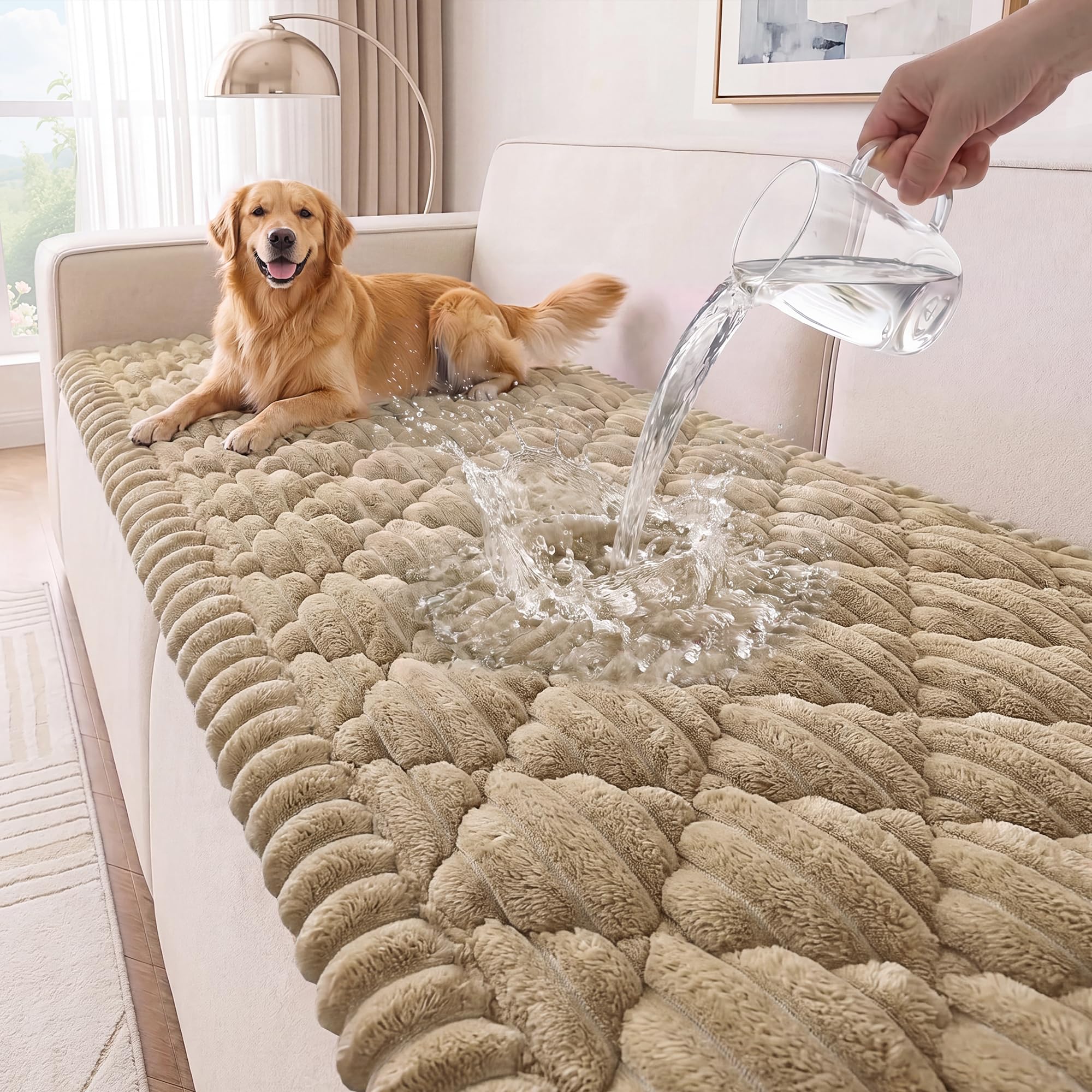 BellaHills Waterproof Sofa Cover 2 3 4 Seater Dog Sofa Cover Thick Seat Covers for Sectional Sofa Non-Slip Couch Cover Sofa Slipcovers for Living Room Furniture Protector from Pets, 70x120cm, Khaki