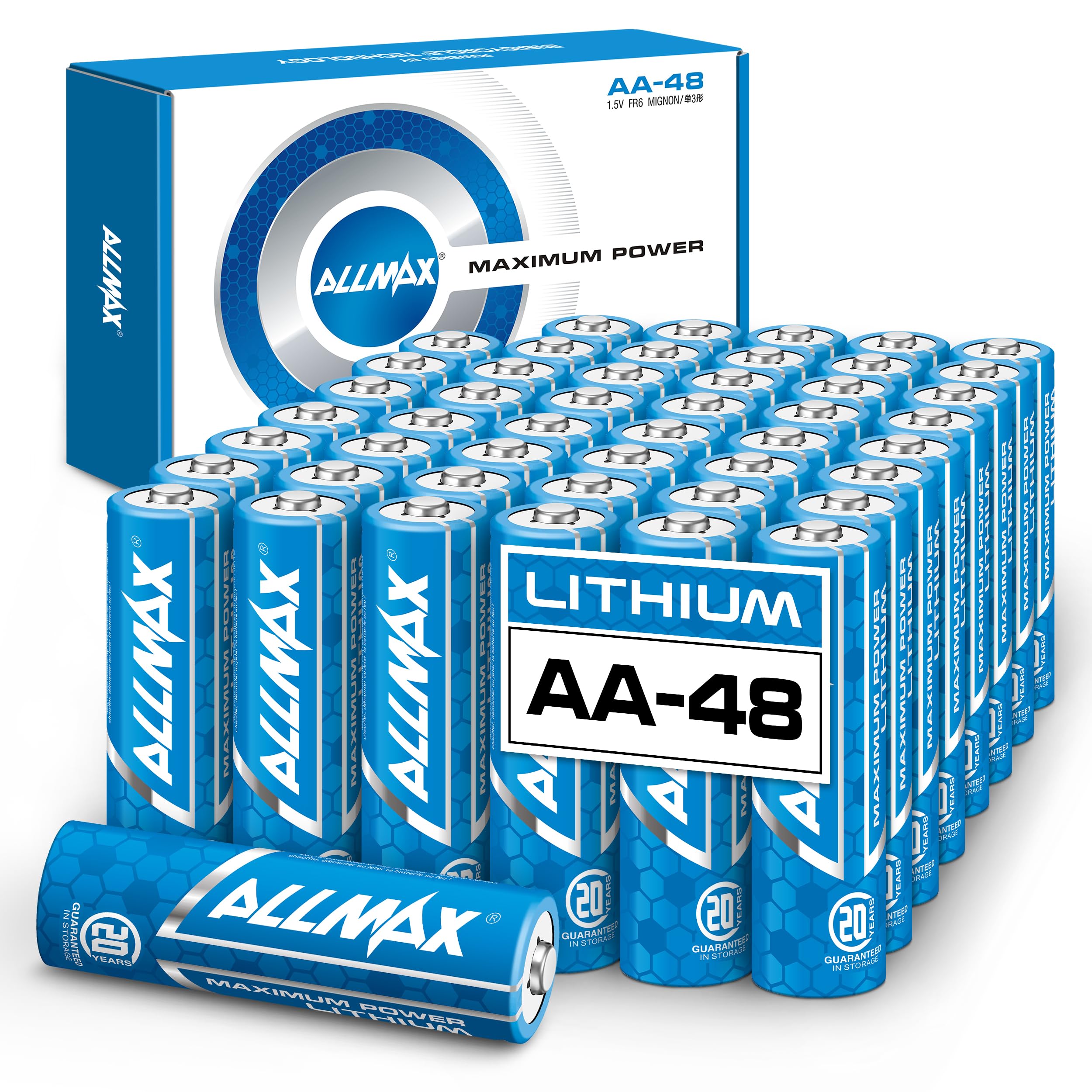 Allmax AA Maximum Power Lithium Batteries (48 Count) – Longest Lasting, Leakproof, 20-Year Shelf Life, Ultimate Performance, Perfect for Blink Security Cameras (1.5V)