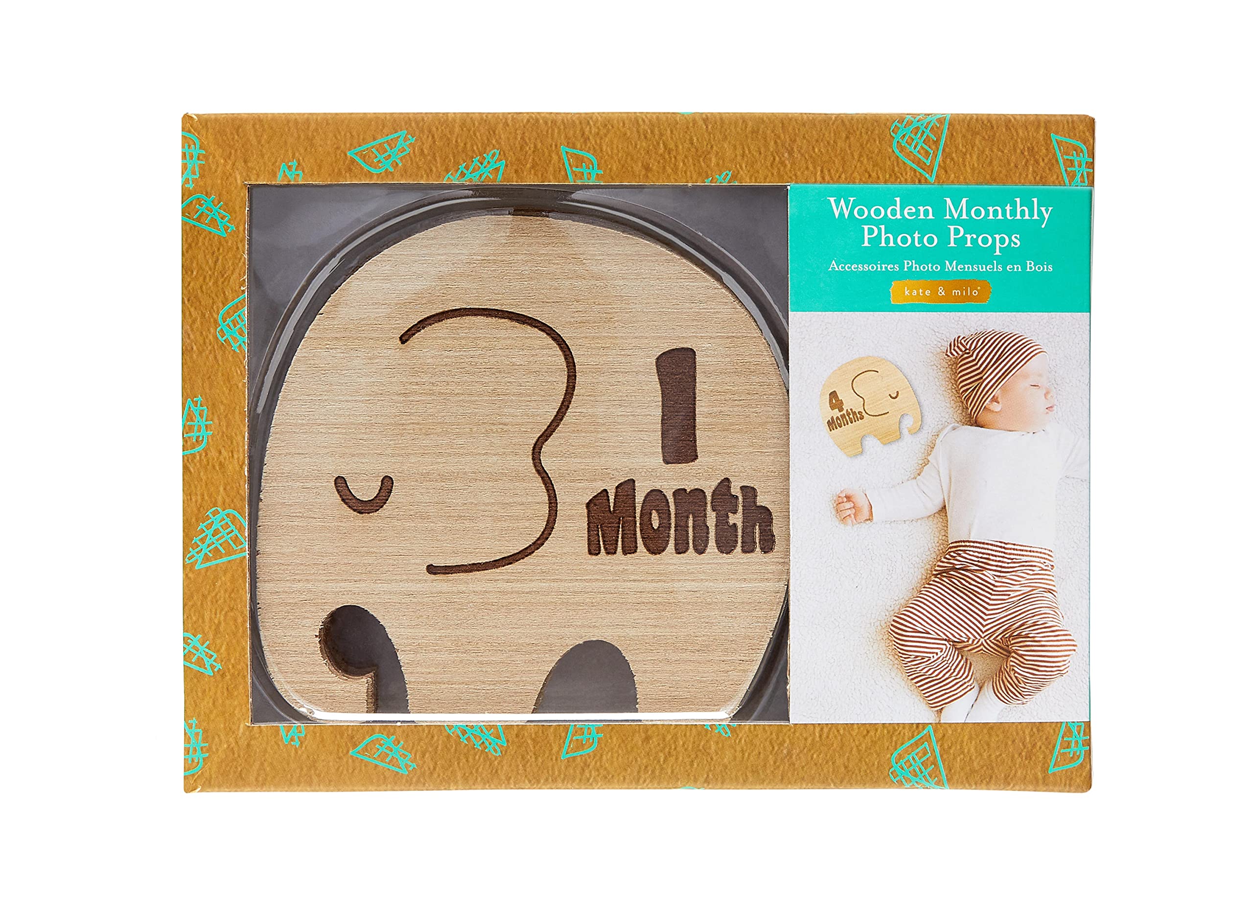 Kate & Milo Meilenstein-Requisiten aus Holz, monatliche Baby-Foto-Scheiben, Neugeborene Andenken, Fotos, Geschenk für neue und werdende Eltern, Elefant