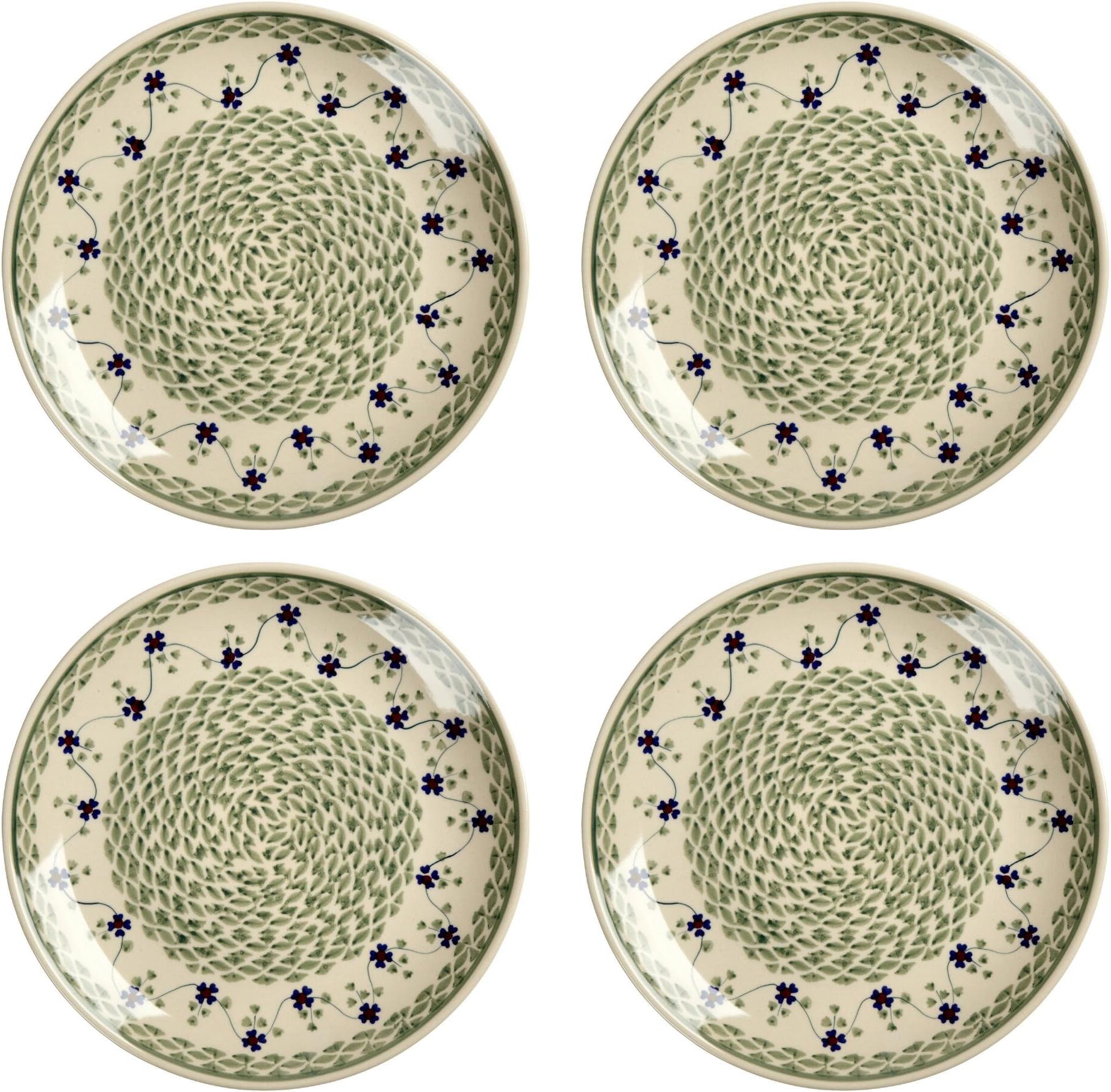 Polish Pottery Floral Basketweave Handmade Dinner Plates, 10.5-Inch, Set of 4