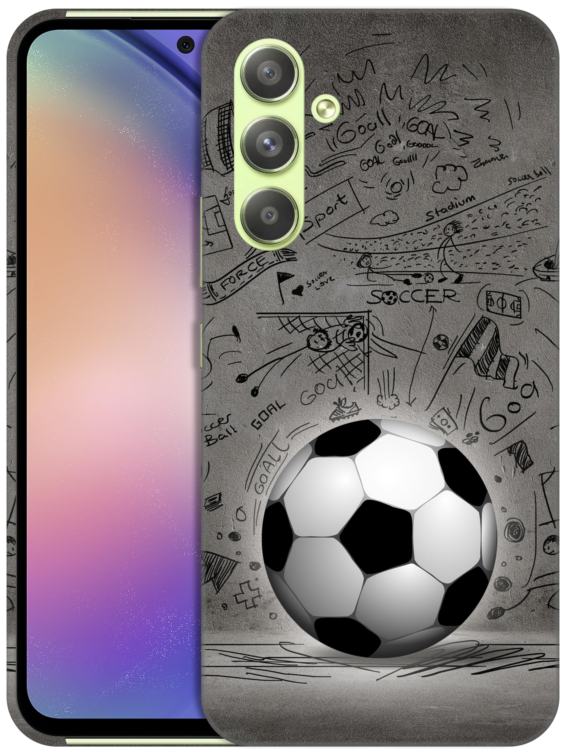 Compatible with Samsung Galaxy A54 5G - Soccer Ball with Black Art Wall Printed Slim & Sleek Cute Hard Plastic Protective Designer Back Phone Case/Cover for Samsung A54 5G