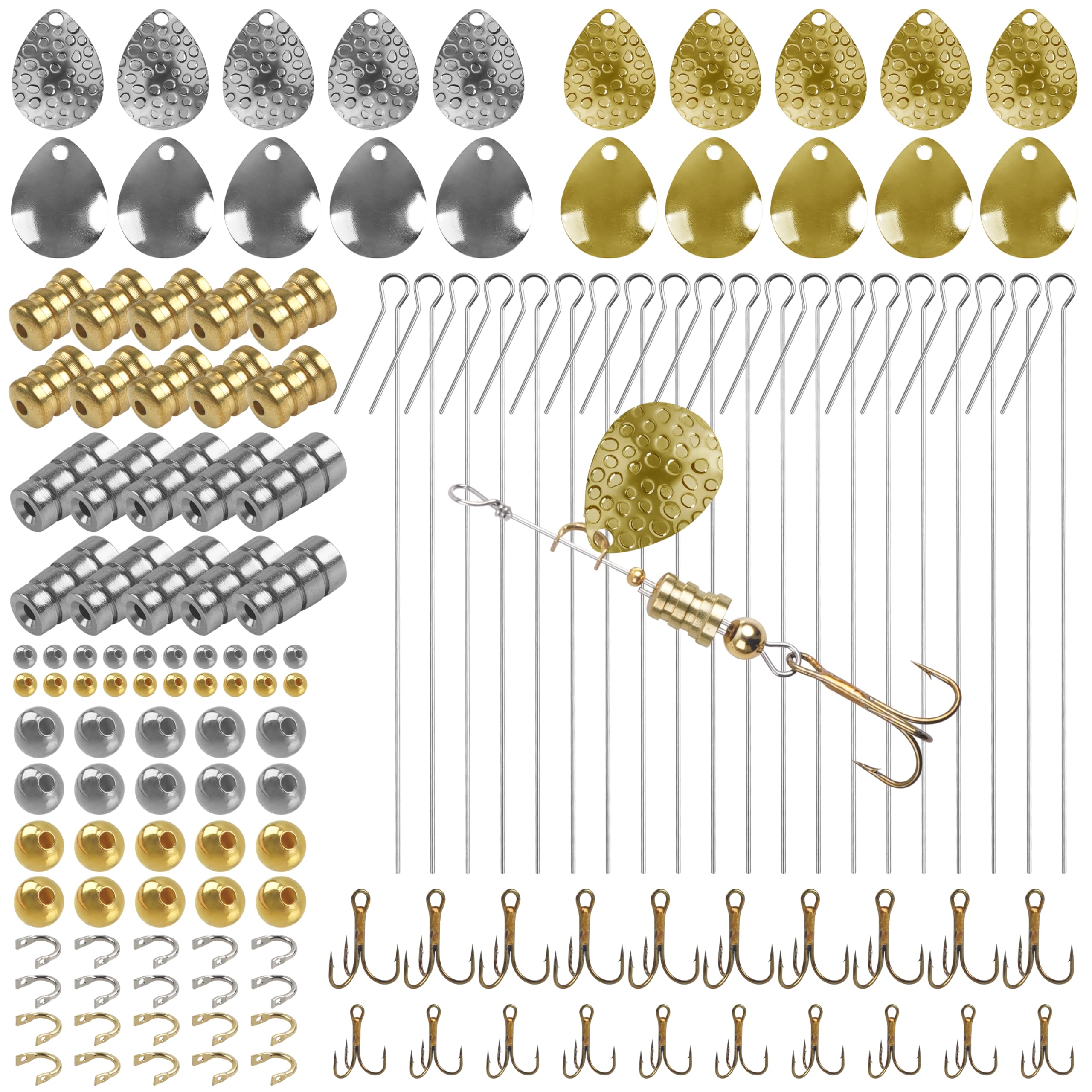 Fishing Lure Making Kit - 140pcs Spinner Making Kit Fishing Spoon Rigs Spinnerbaits DIY Acceessoires Shaft Spinner Blade Clevis Treble Hooks Fishing Spinner Blade Beads Craft Fishing Lure Making Gear